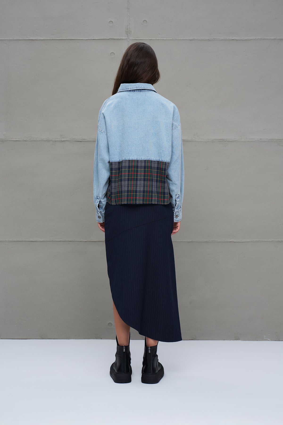 Mavi Ekoseli Denim Oversize Gömlek 18133