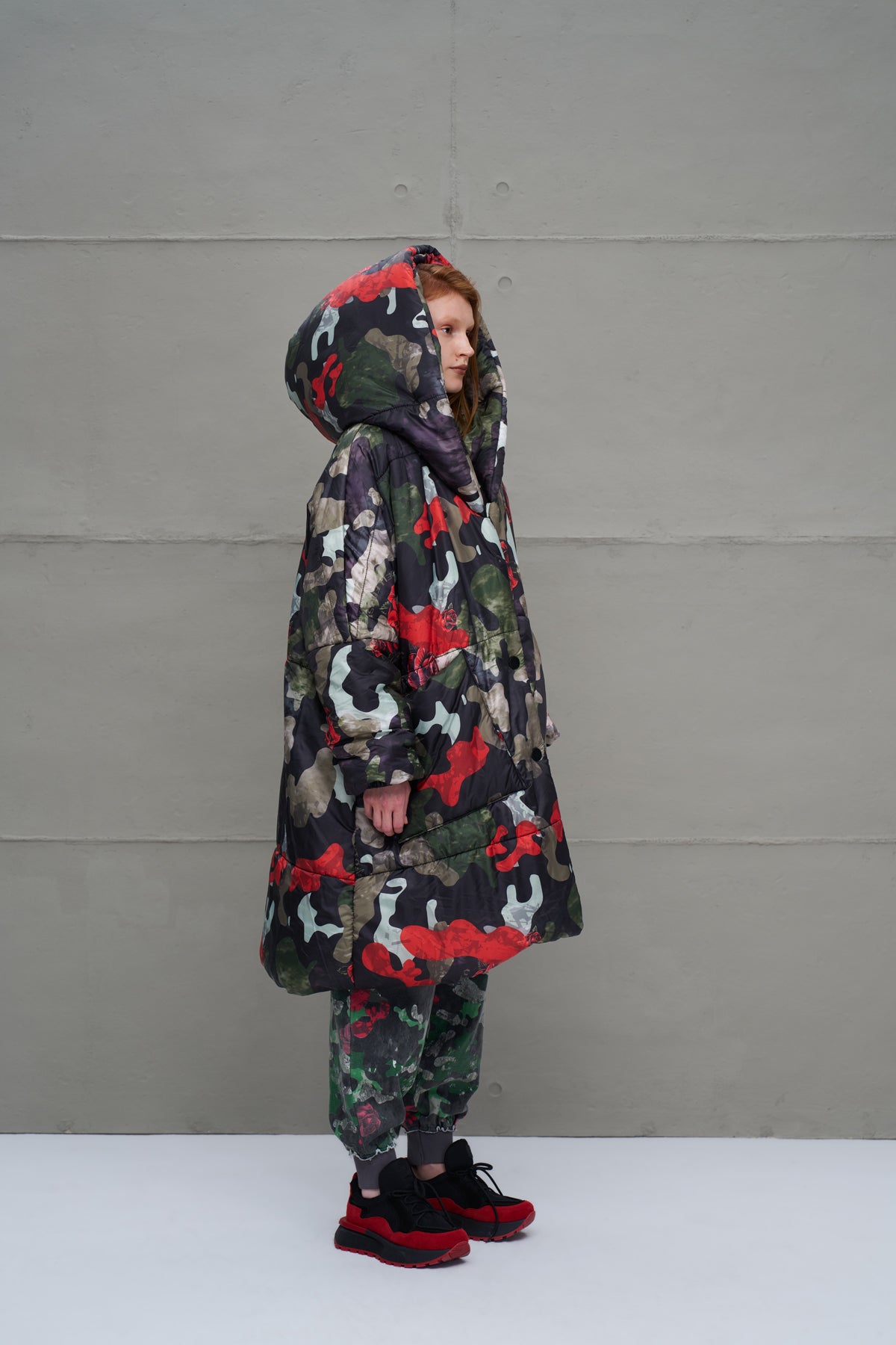 Camo Kamuflaj Sisme Uzun Oversize Ceket 18136