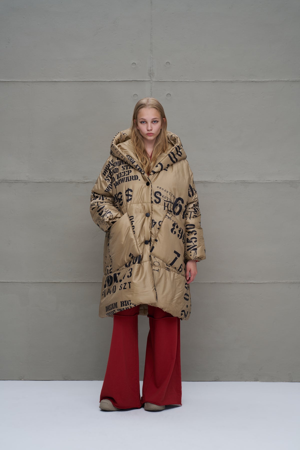 Bej Desenli Uzun Oversize Ceket 18137