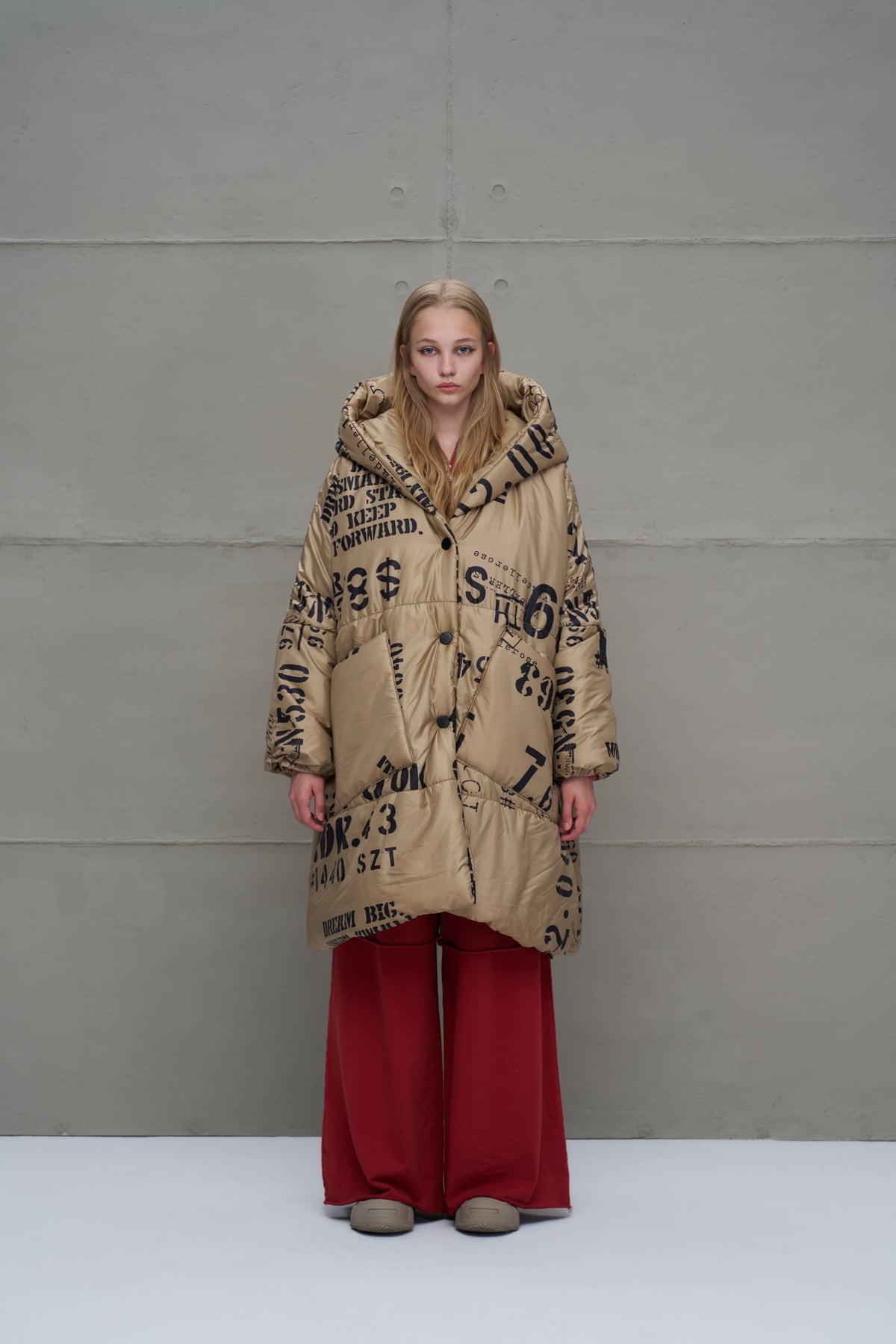 Bej Desenli Uzun Oversize Ceket 18137