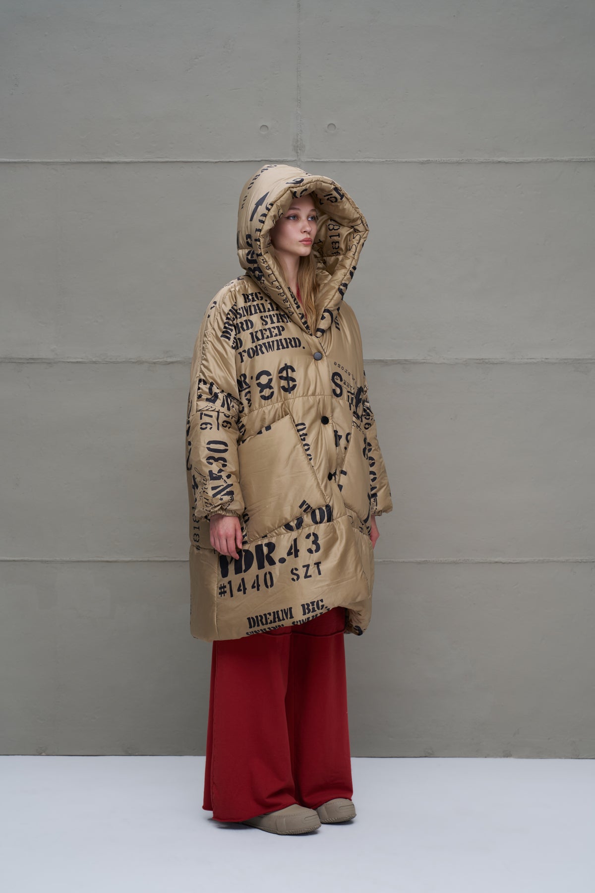 Bej Desenli Uzun Oversize Ceket 18137