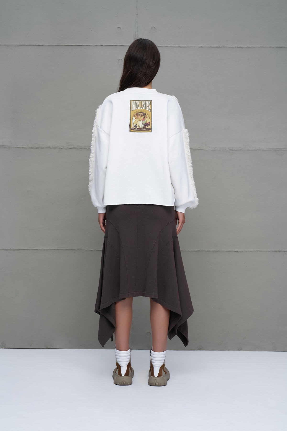 Ekru Kürk Görünümlü Oversize Sweatshirt 18150