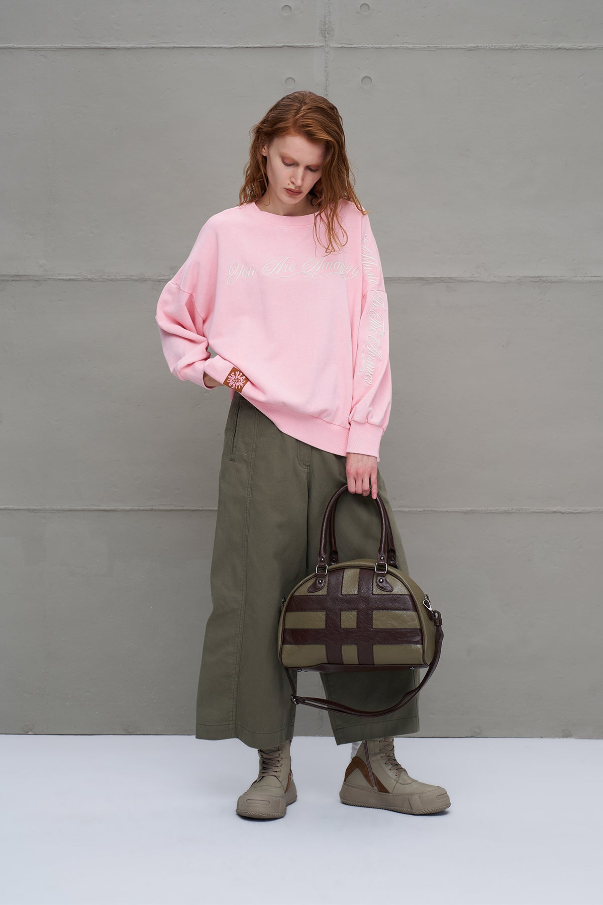Pembe Sloganli Oversize Sweatshirt 18178