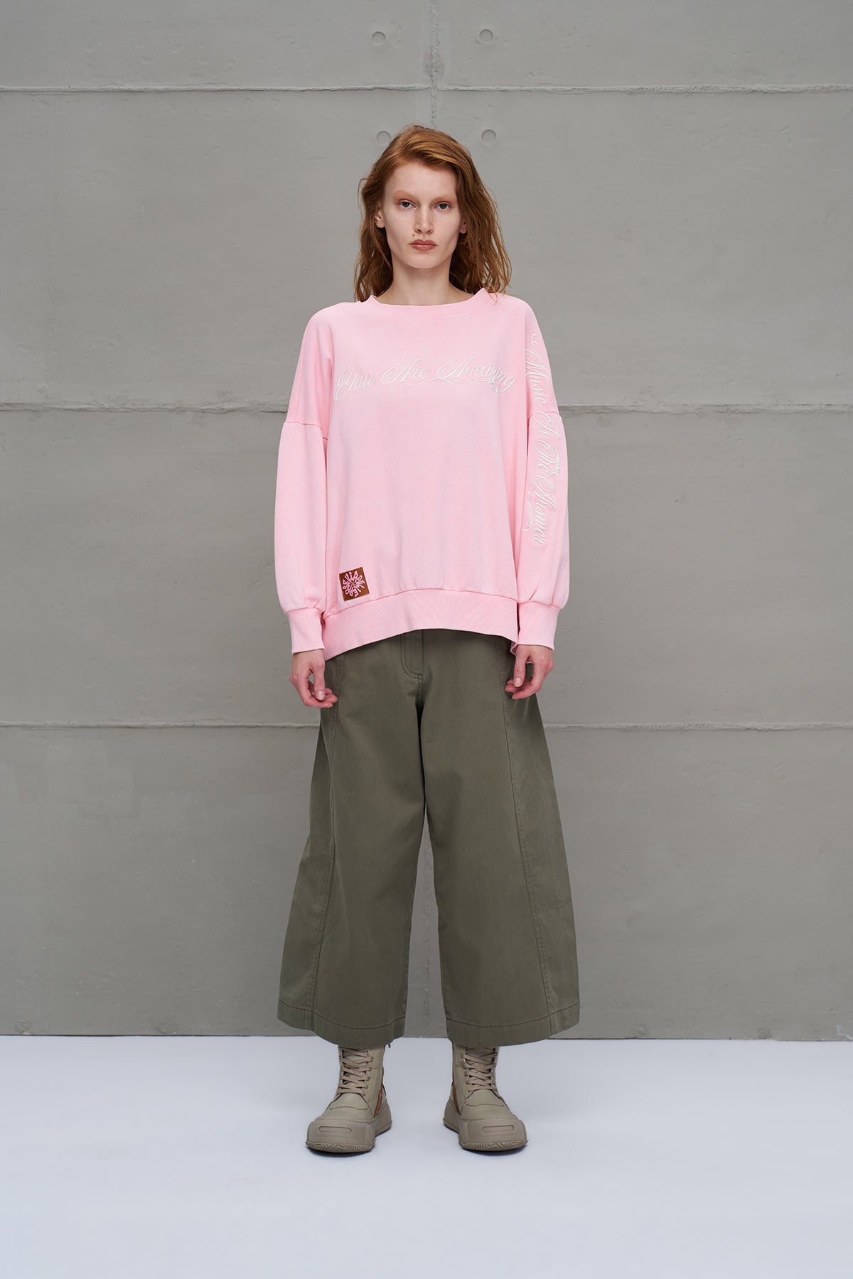 Pembe Sloganli Oversize Sweatshirt 18178
