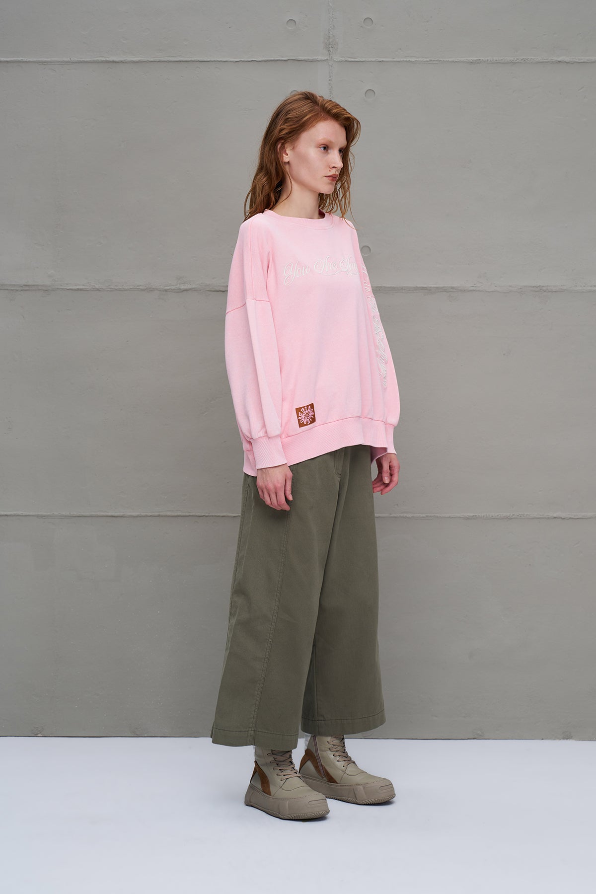 Pembe Sloganli Oversize Sweatshirt 18178