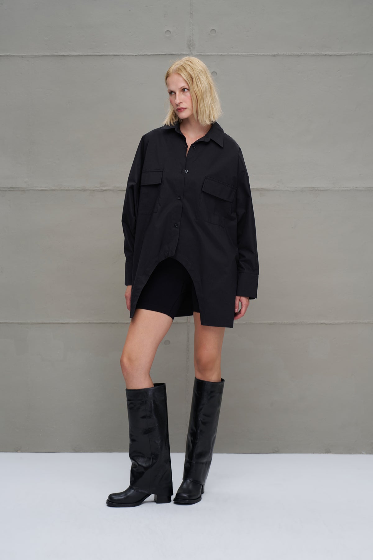 Siyah Oversize Poplin Gömlek 18179