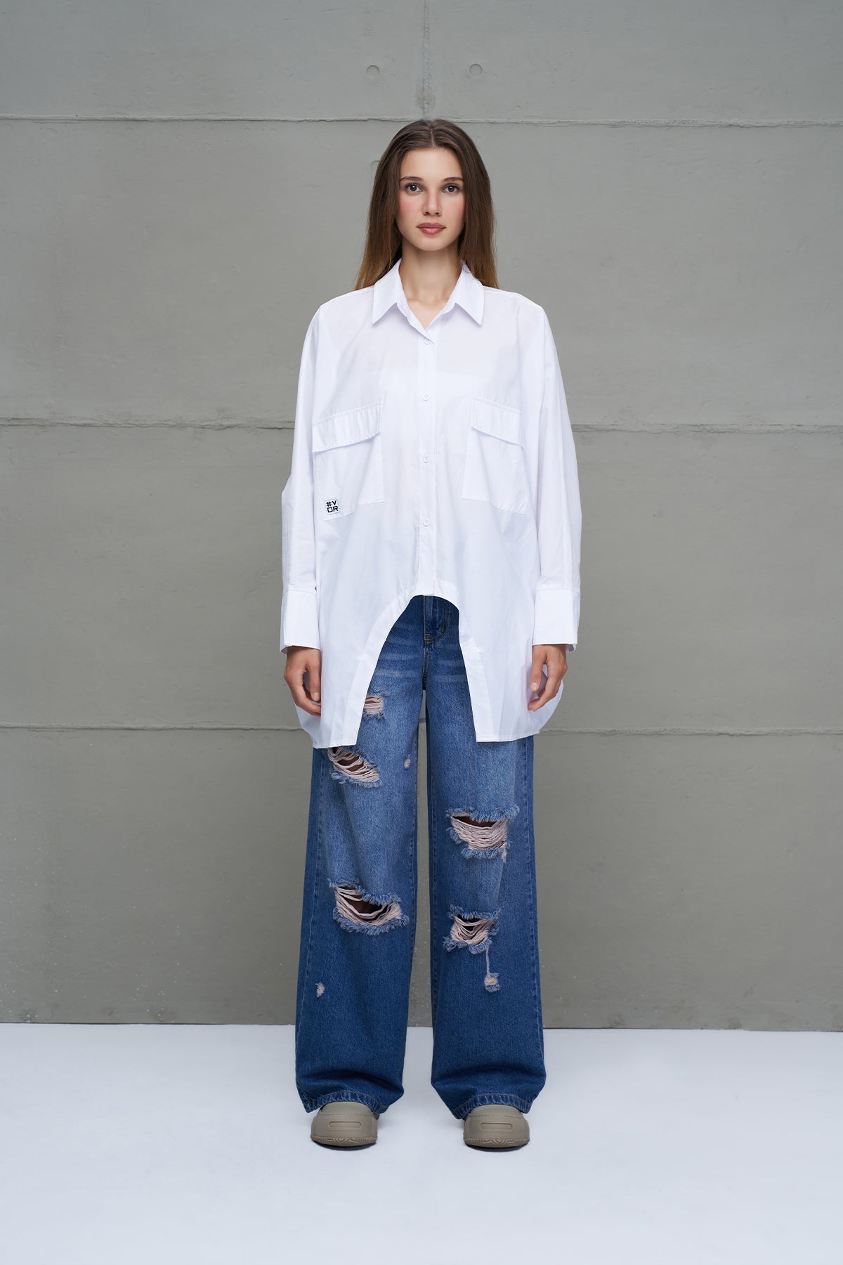 Beyaz Oversize Poplin Gömlek 18179
