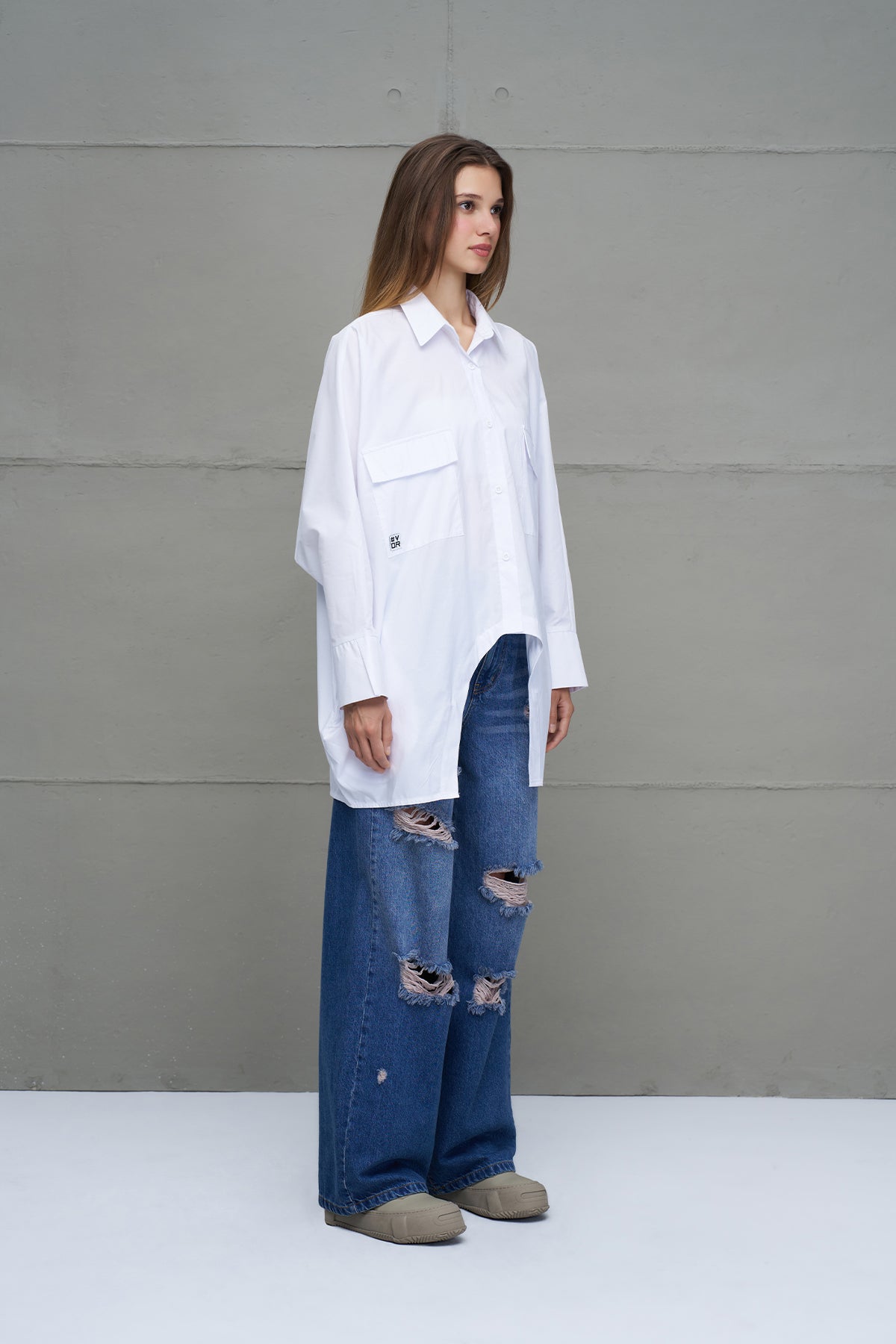 Beyaz Oversize Poplin Gömlek 18179