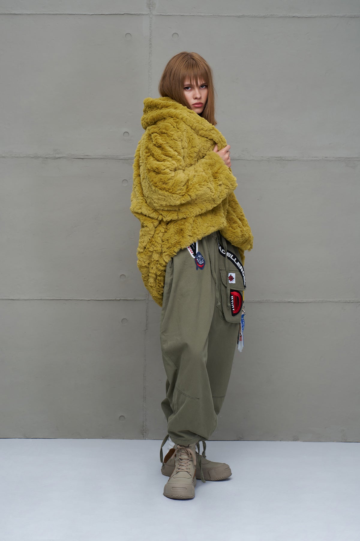 Fistik Yesili Kürk Görünümlü Oversize Ceket 18185