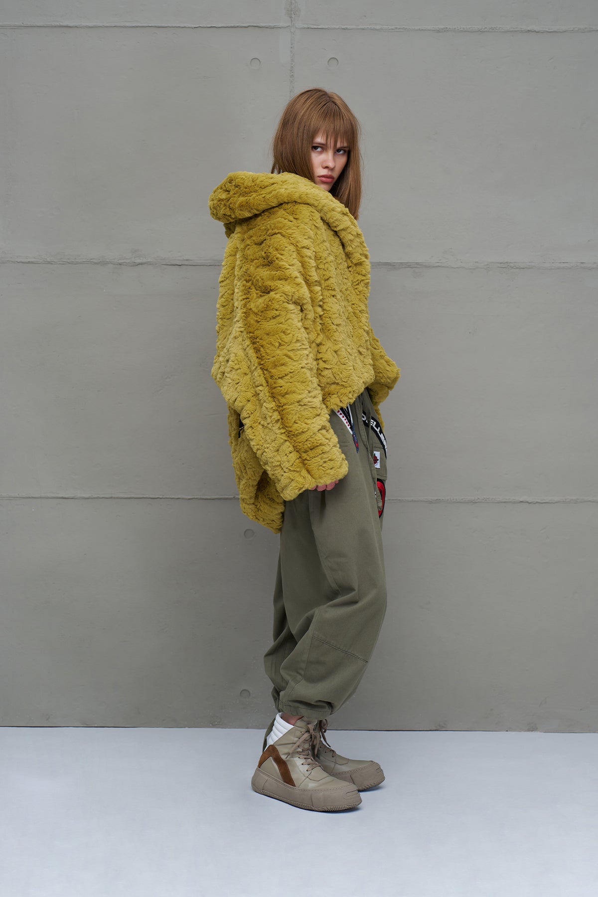 Fistik Yesili Kürk Görünümlü Oversize Ceket 18185