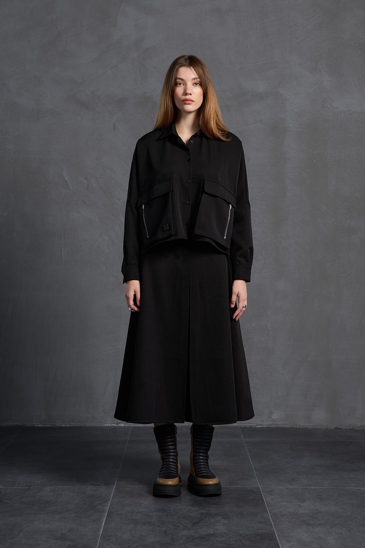 Siyah Fermuar Detayli Cepli Gömlek 18197