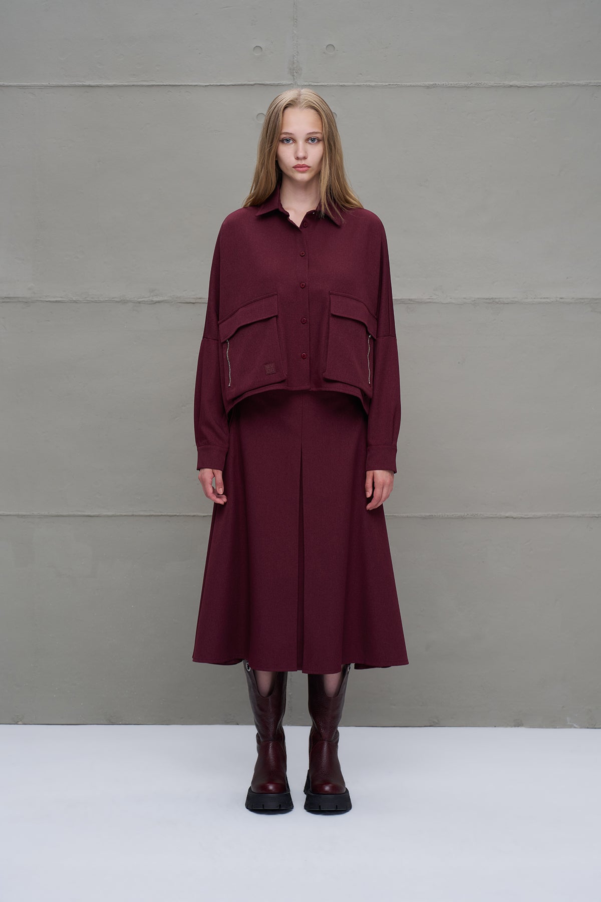 Bordo Fermuar Detayli Cepli Gömlek 18197