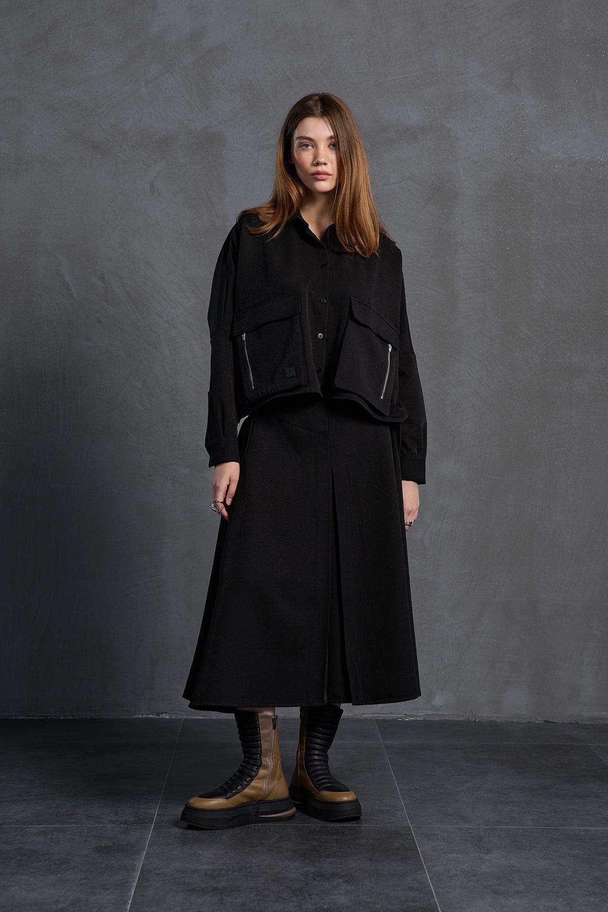 Siyah Pilili Midi Etek 18198