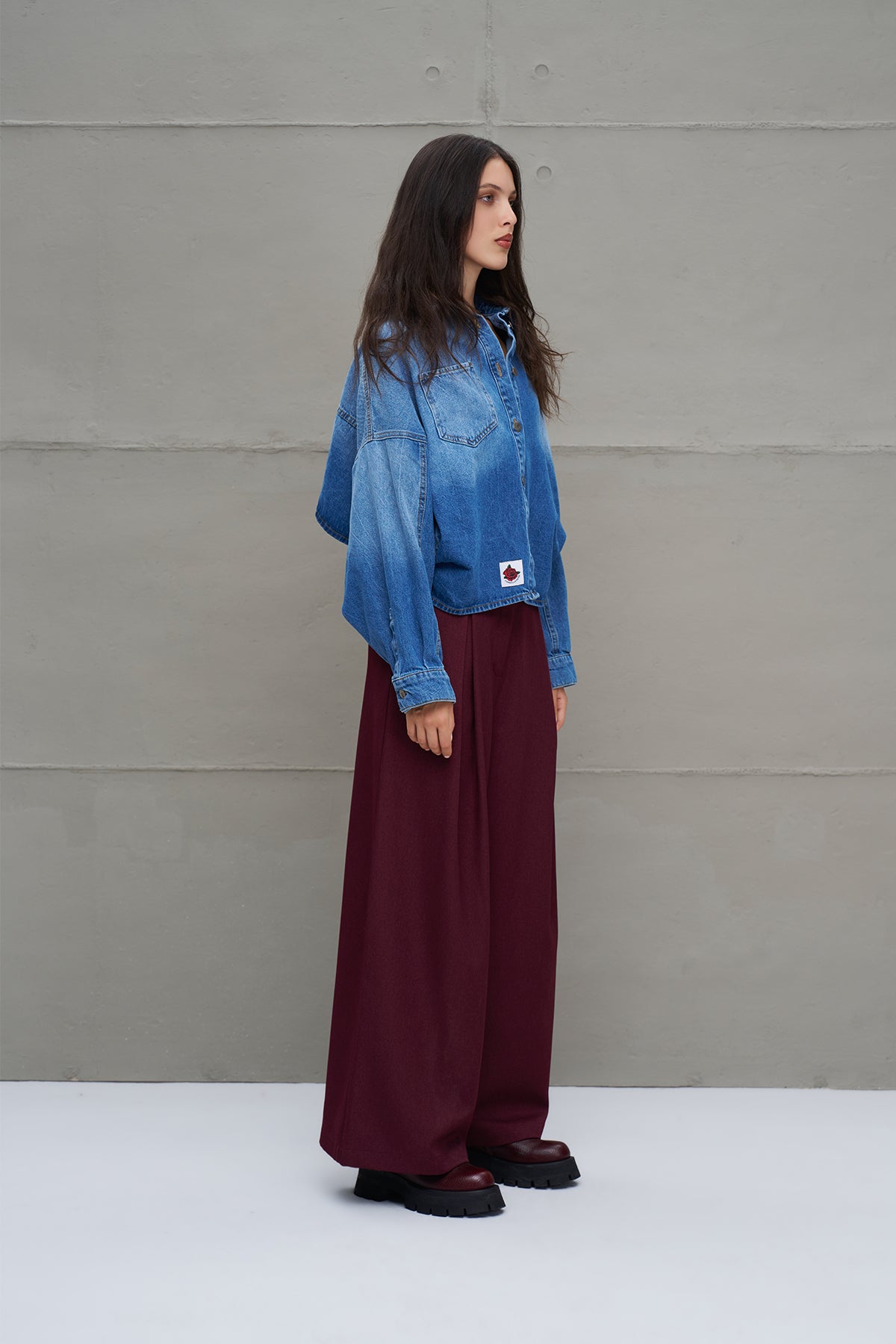 Bordo Pileli Yüksek Bel Pantolon 18205