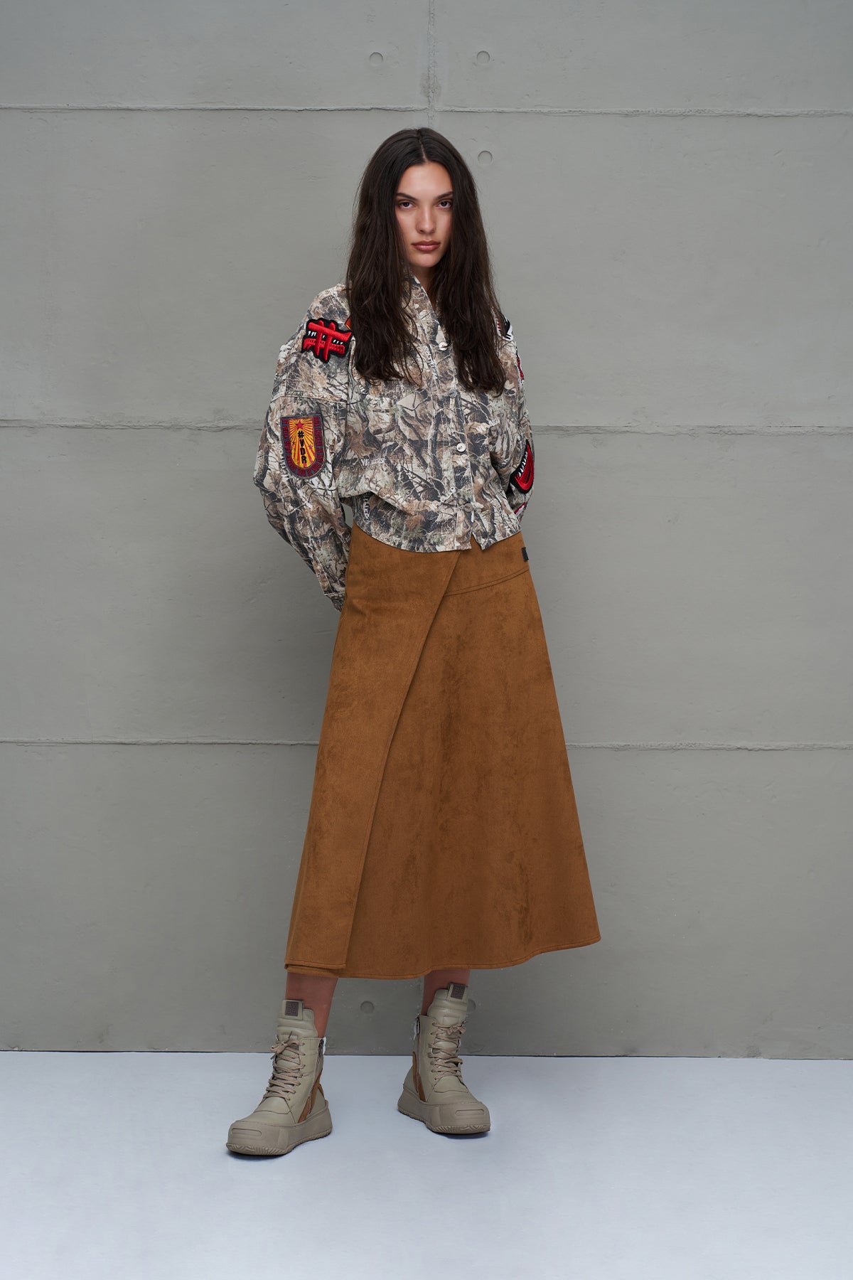 Kahverengi Volanli Midi Etek 18208