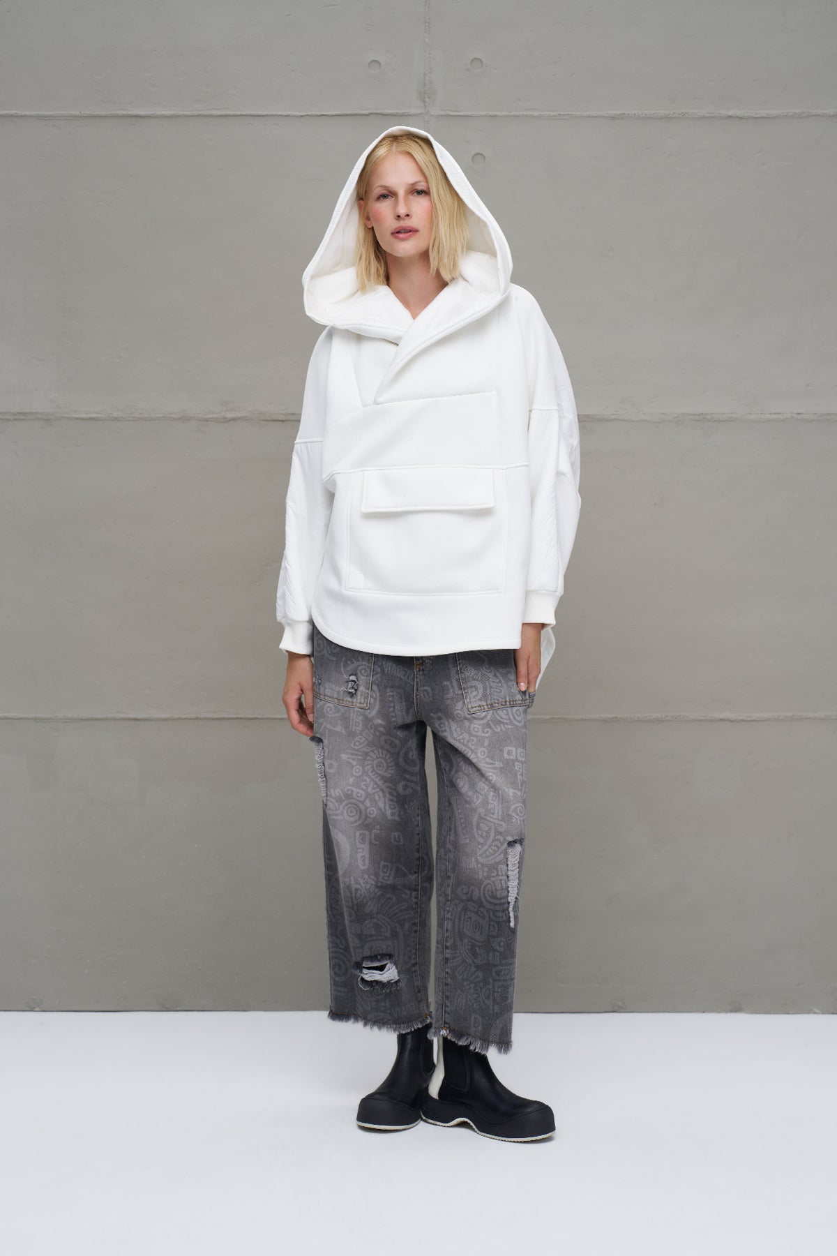 Ekru Kapüsonlu Oversize Sweatshirt 18242