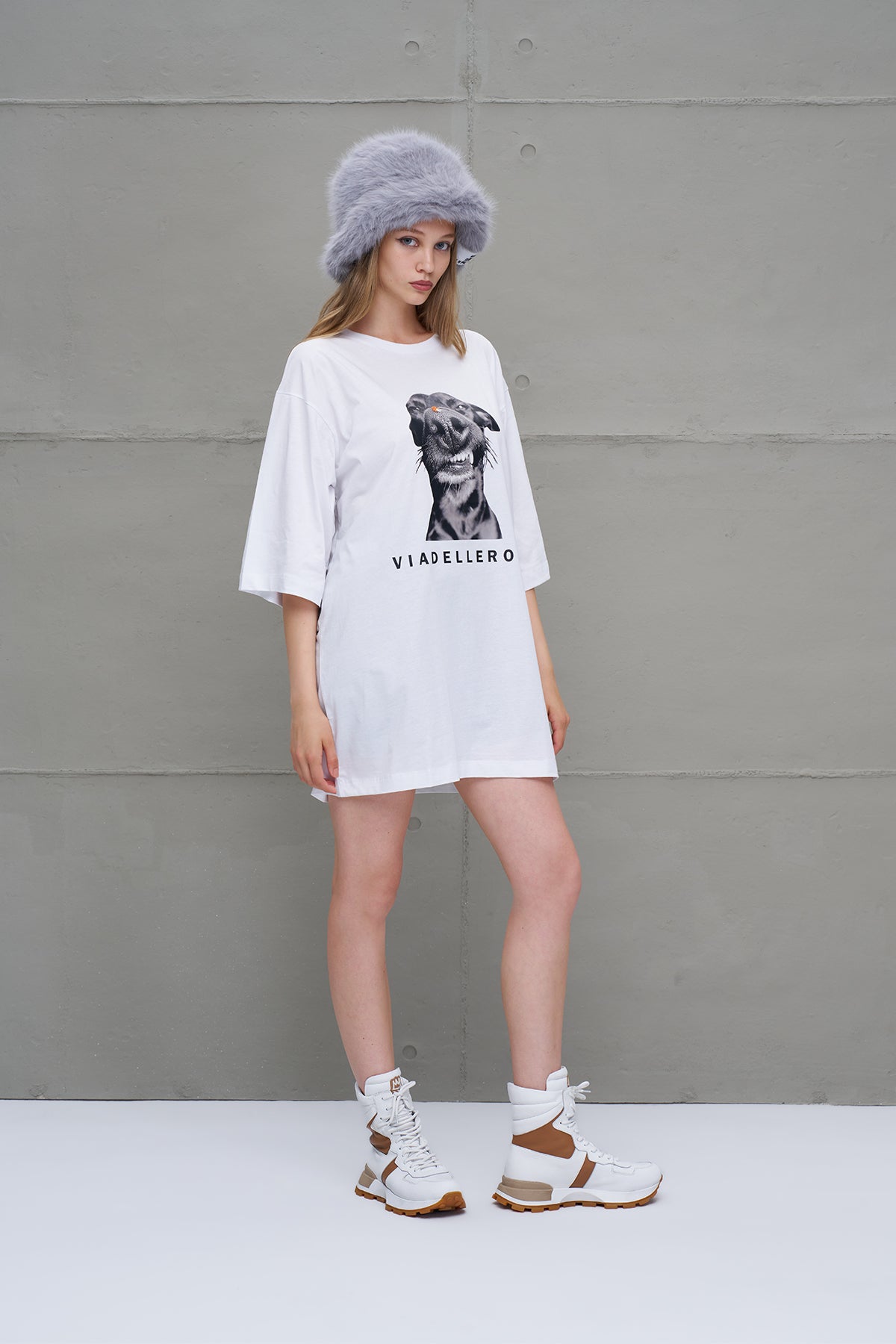 Beyaz Baskili Oversize T-Shirt 18263