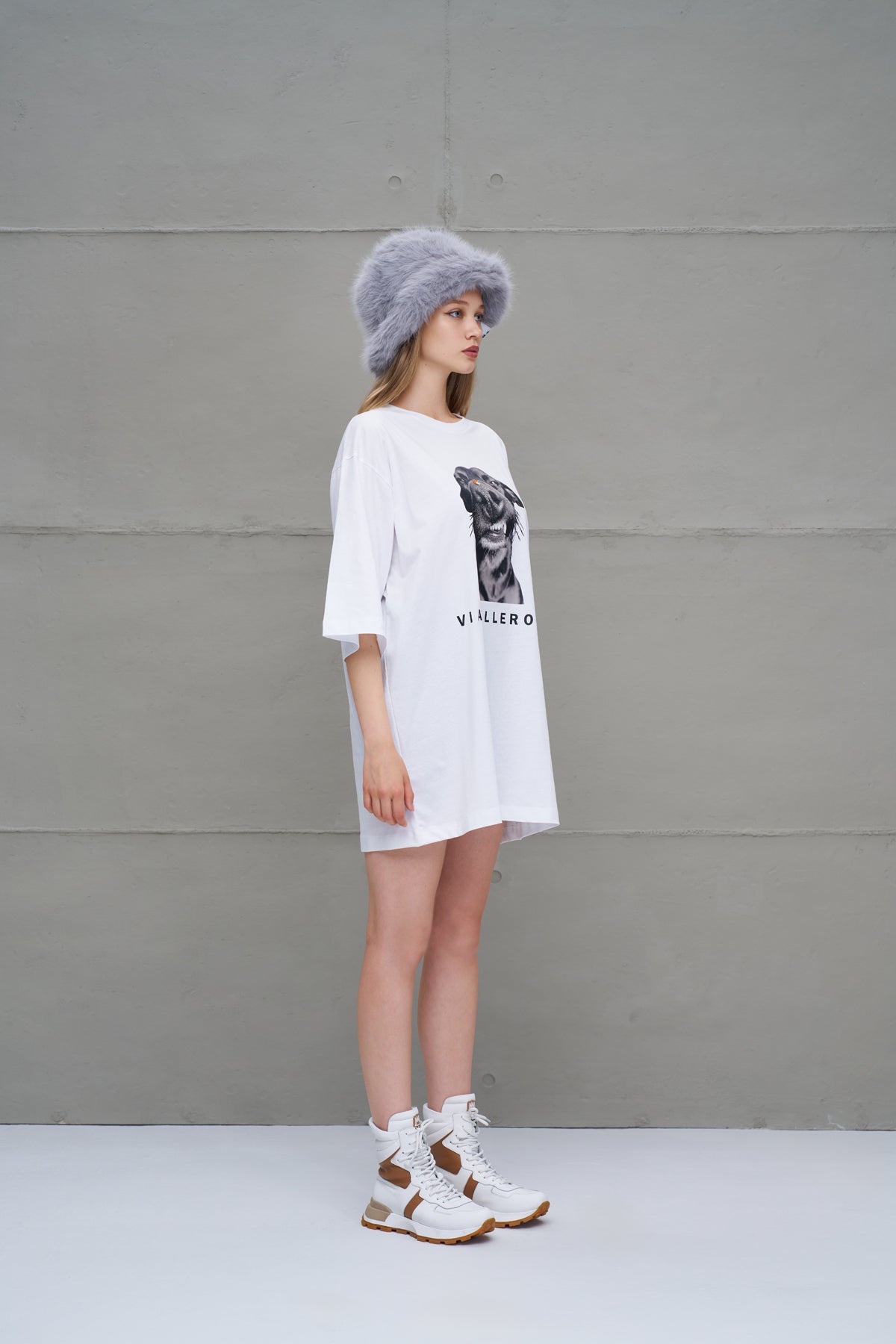 Beyaz Baskili Oversize T-Shirt 18263
