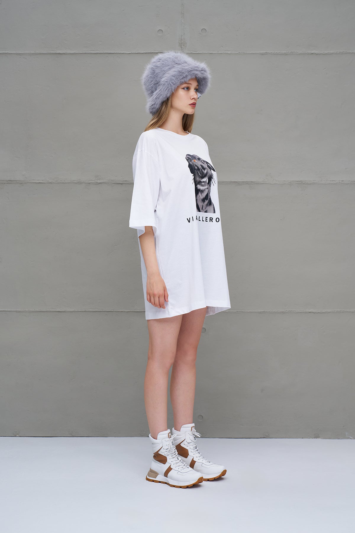 Beyaz Baskili Oversize T-Shirt 18263