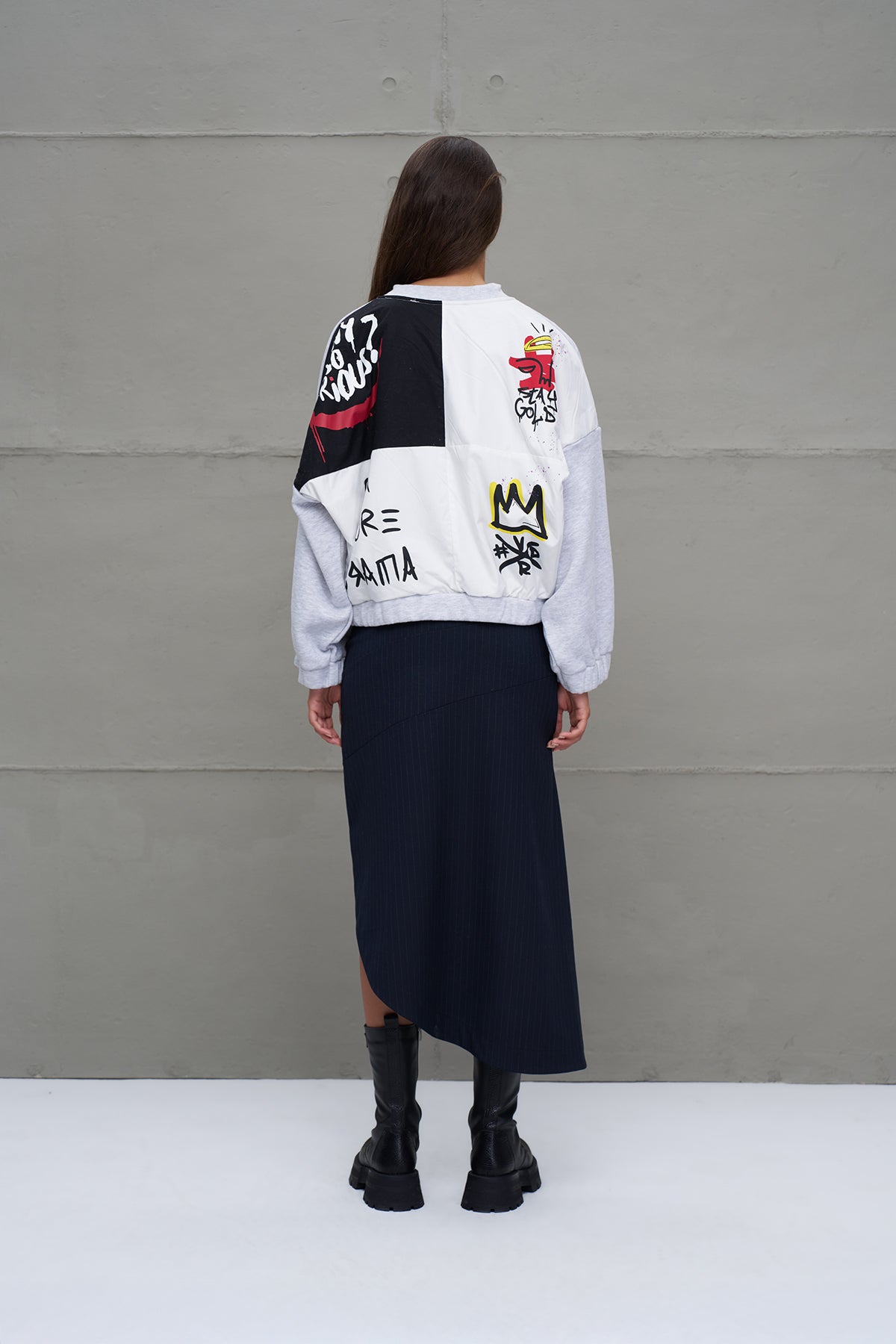 Gri Melanj Balon Kollu Oversize Sweatshirt 18264