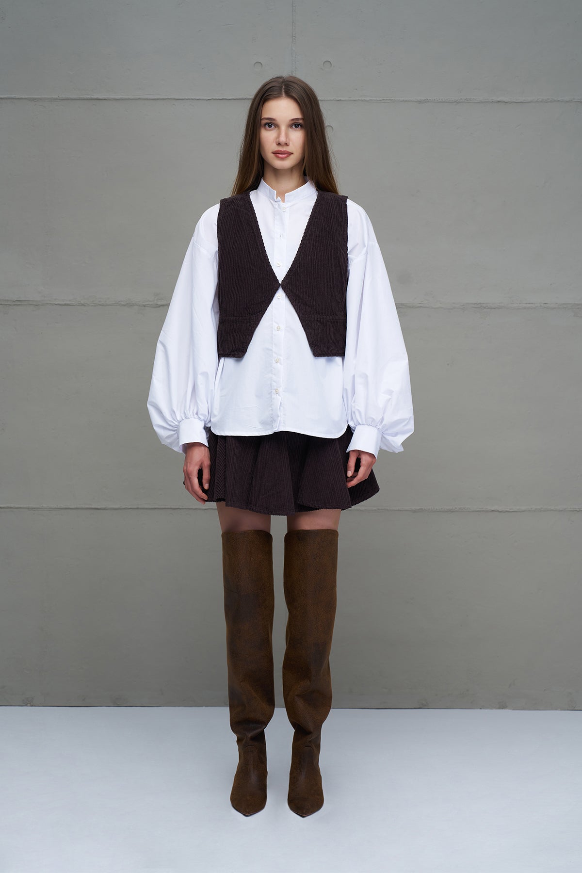 Kahverengi Fitilli Kadife Yelek 18266