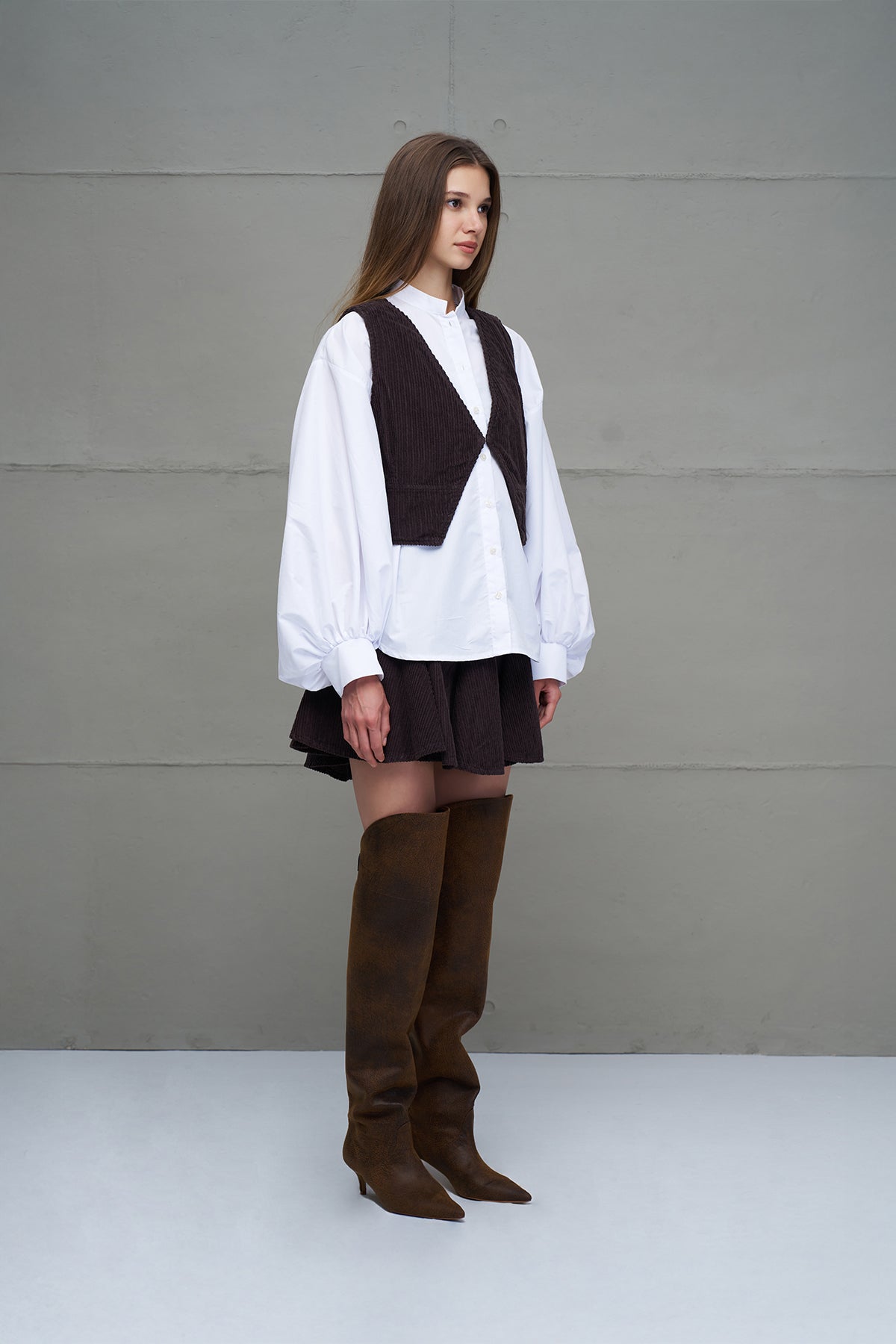 Kahverengi Fitilli Kadife Yelek 18266