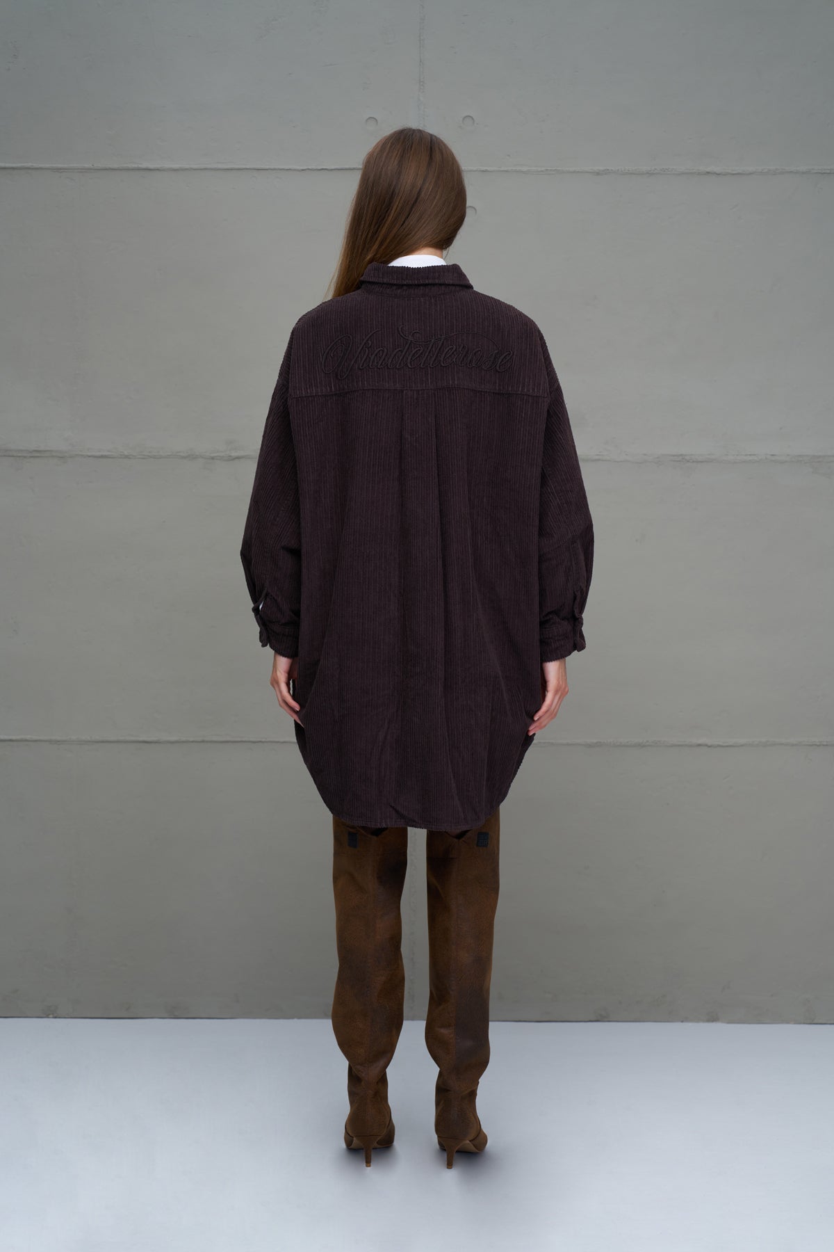 Kahverengi Fitilli Kadife Oversize Gömlek 18267