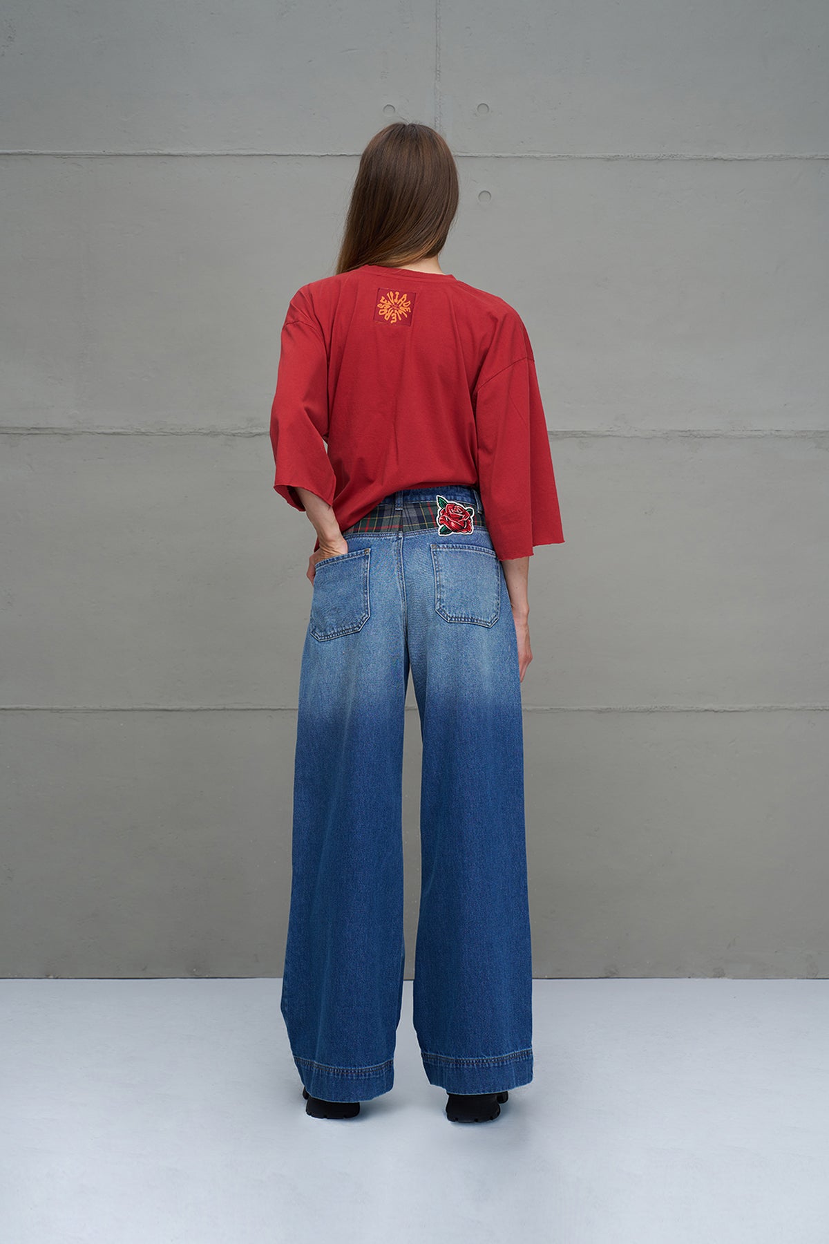 Mavi Ekose Detayli Oversize Denim Pantolon 18269