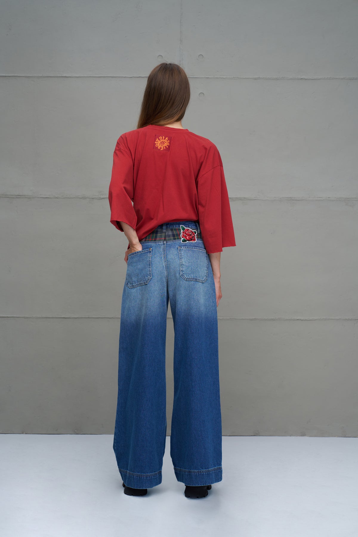 Mavi Ekose Detayli Oversize Denim Pantolon 18269
