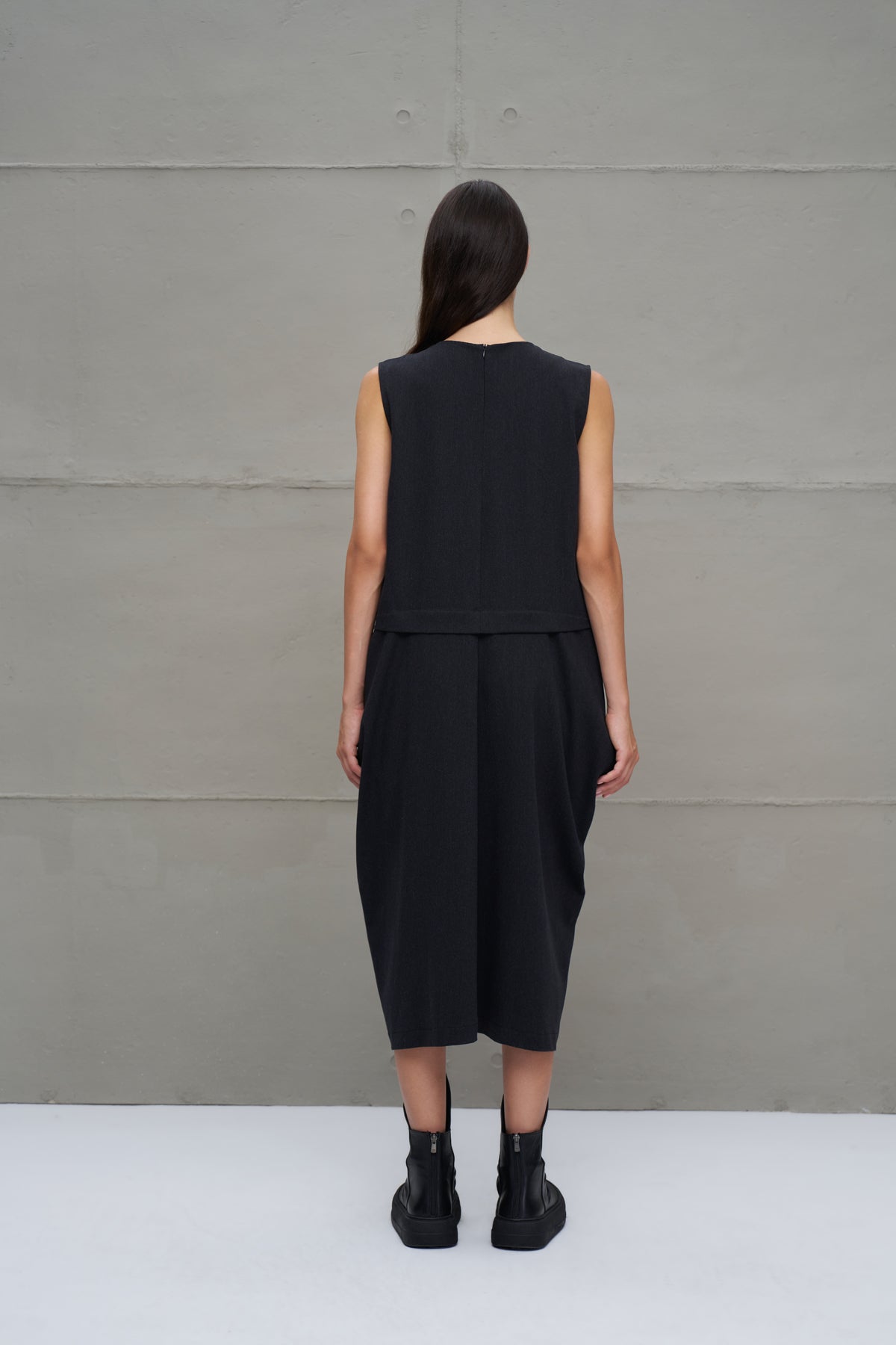 Siyah Asimetrik Oversize Midi Elbise 18276