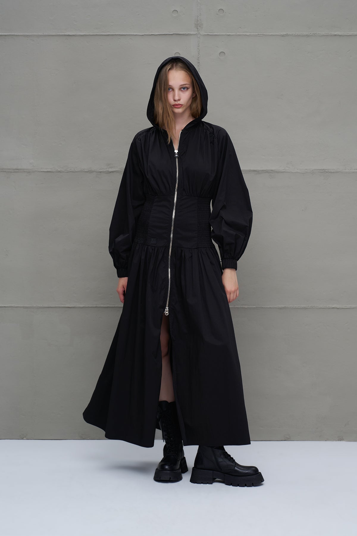 Siyah Fermuarli Beli Büzgülü Elbise 18277