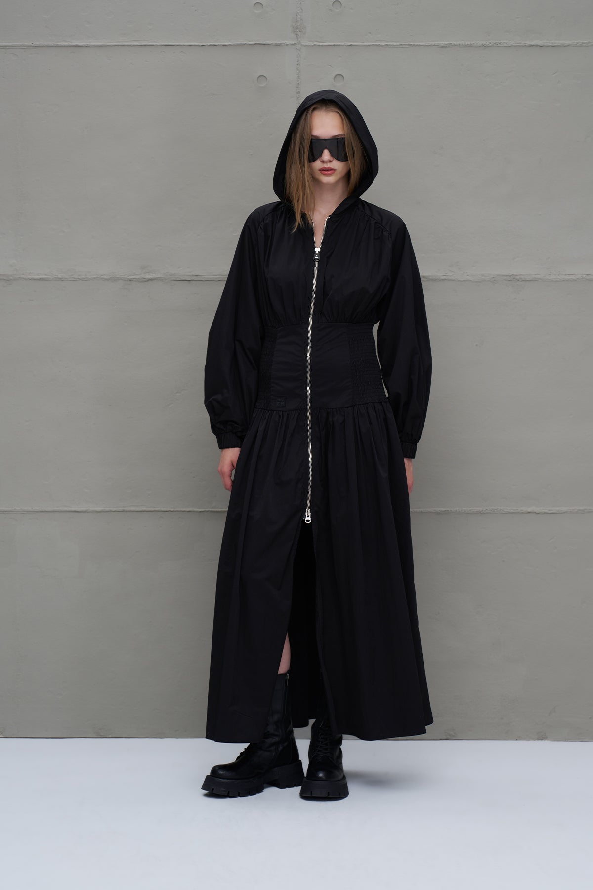 Siyah Fermuarli Beli Büzgülü Elbise 18277