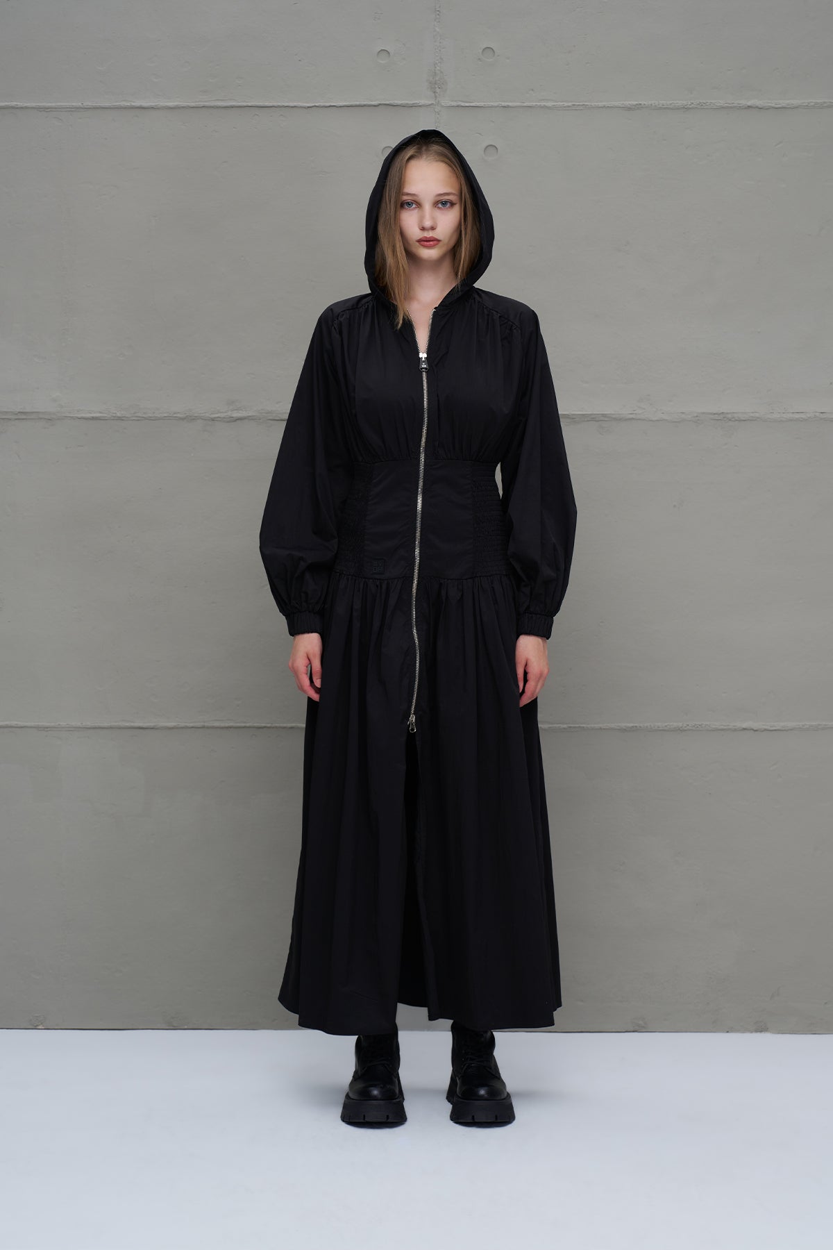 Siyah Fermuarli Beli Büzgülü Elbise 18277