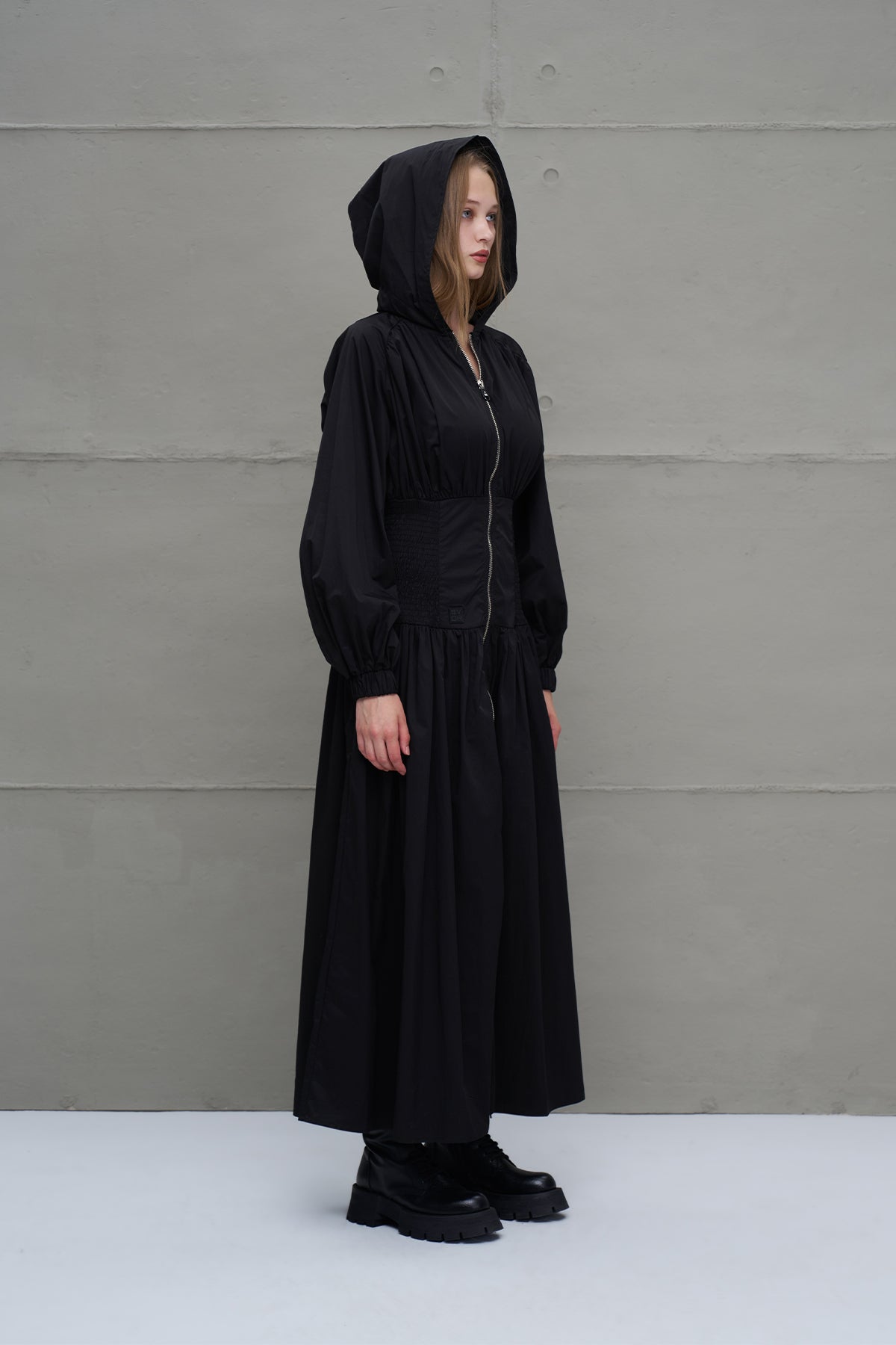 Siyah Fermuarli Beli Büzgülü Elbise 18277