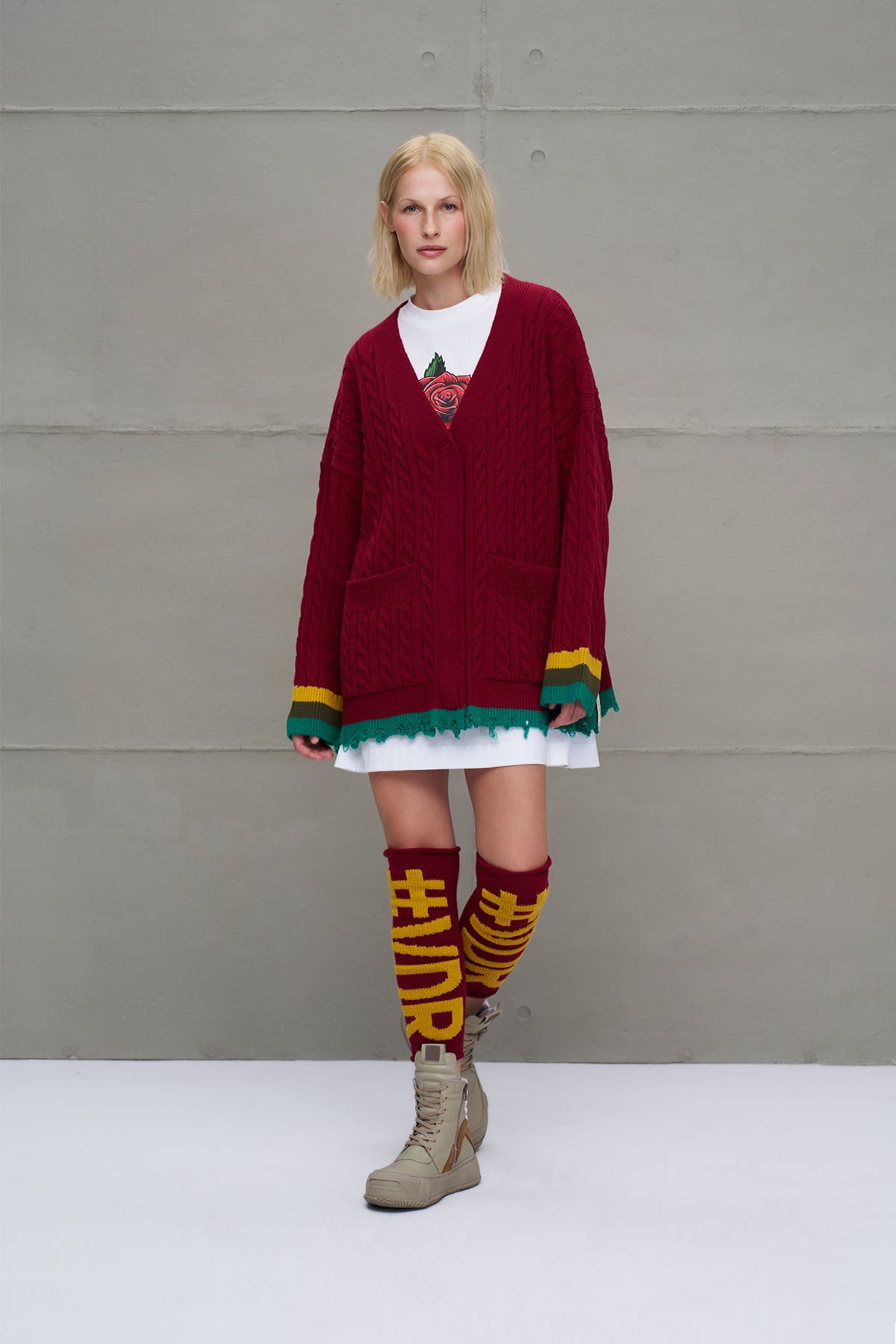 Bordo Hardal Logo Detayli Triko Tozluk 18287