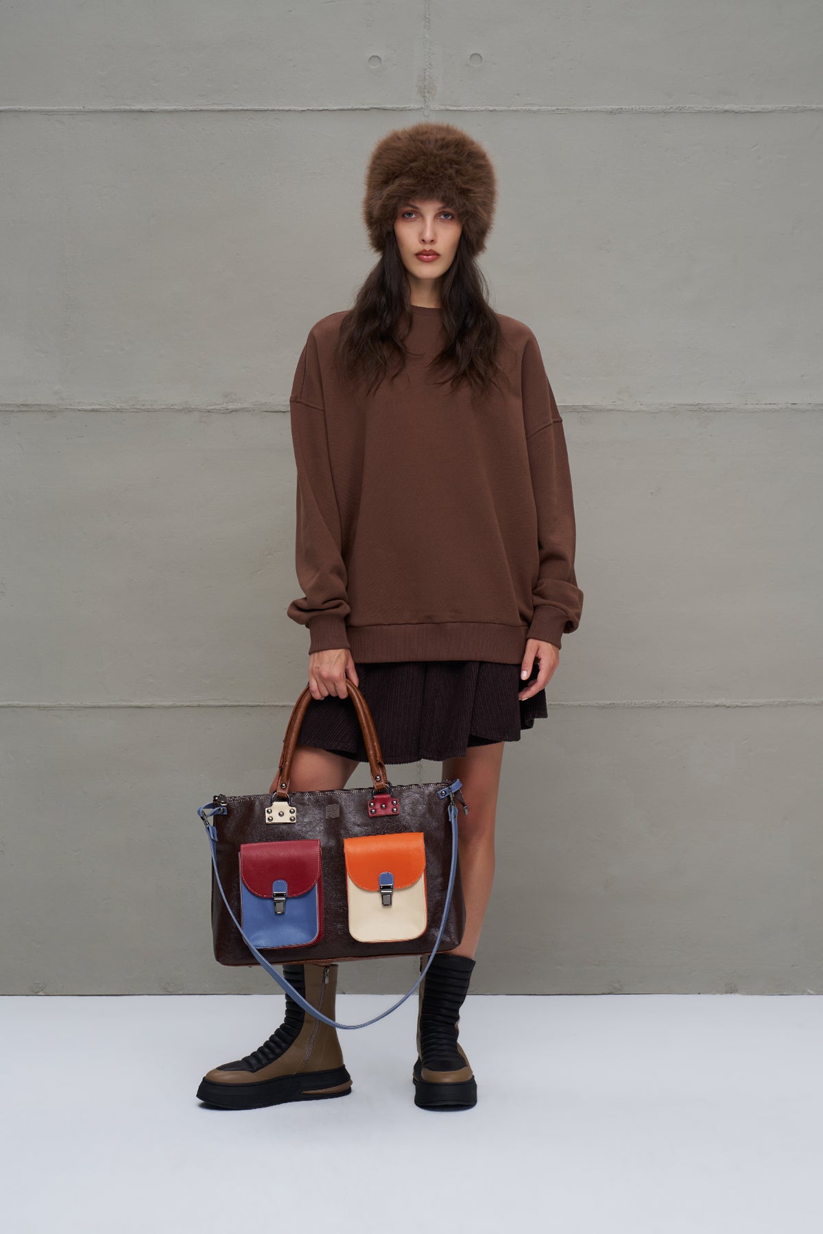 Çok Renkli Deri Görünümlü Çanta Woodstock