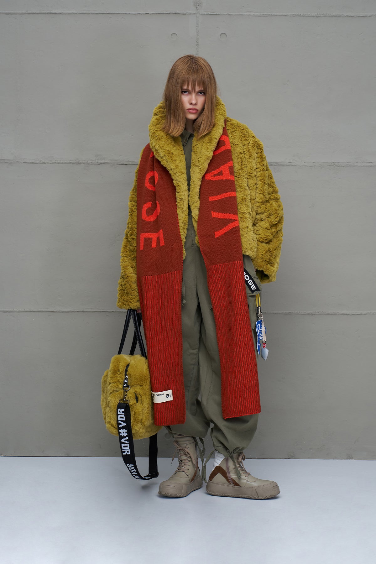 Hardal Kürk Görünümlü Omuz Tote Çanta Porto20