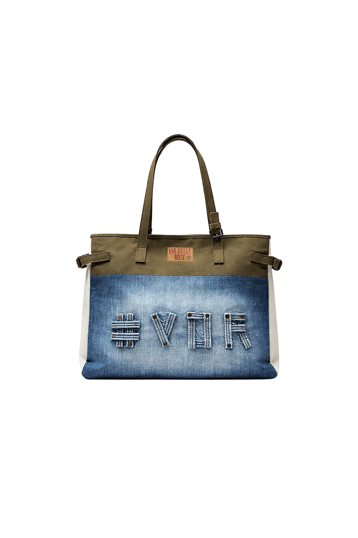 Haki Mavi Denim Detaylı Tote Çanta Ranch