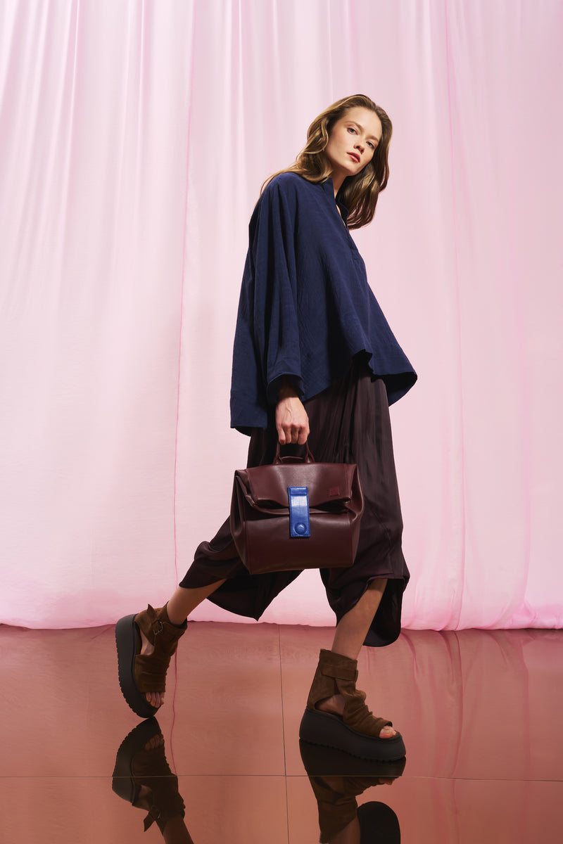Bordo Deri Mini Tote Çanta Row