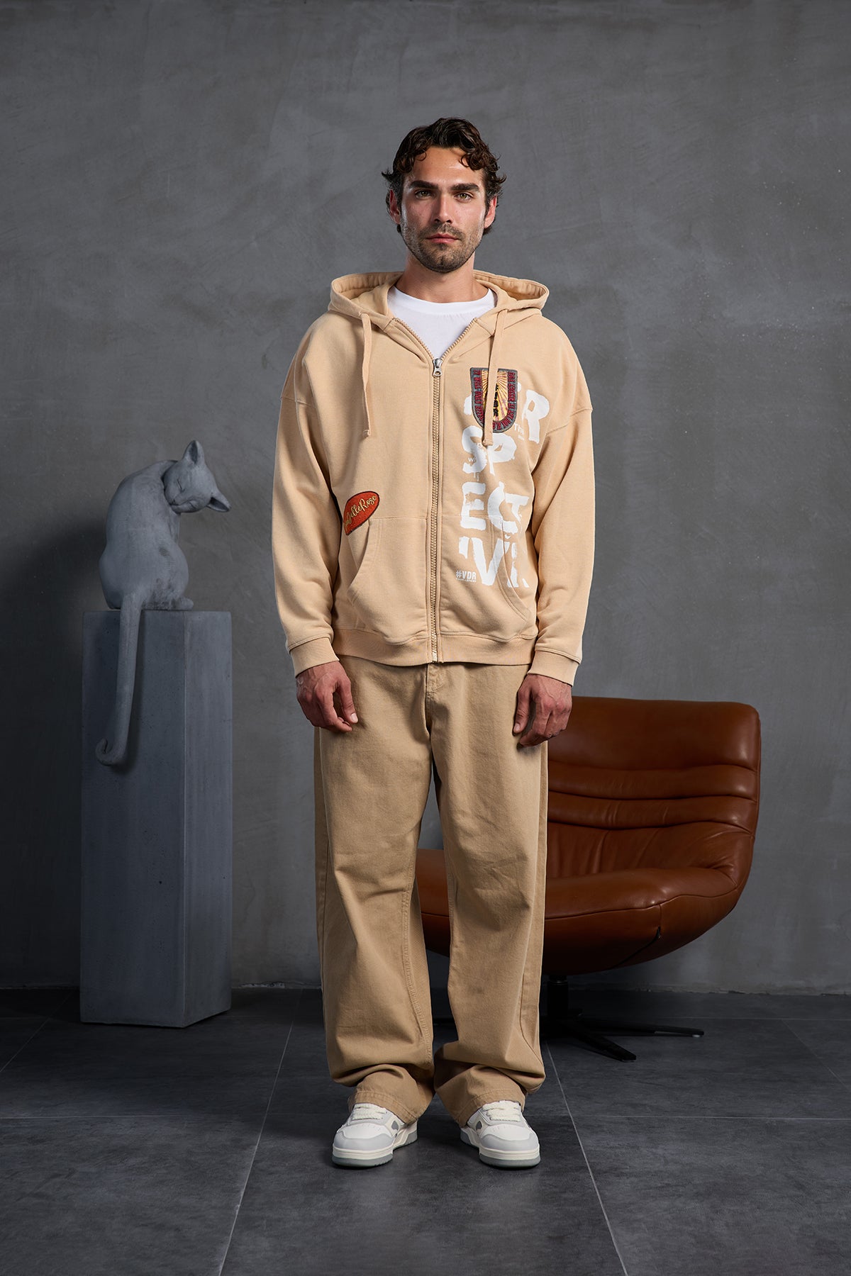 Bej Armalı Kapüşonlu  Sweatshirt 10000