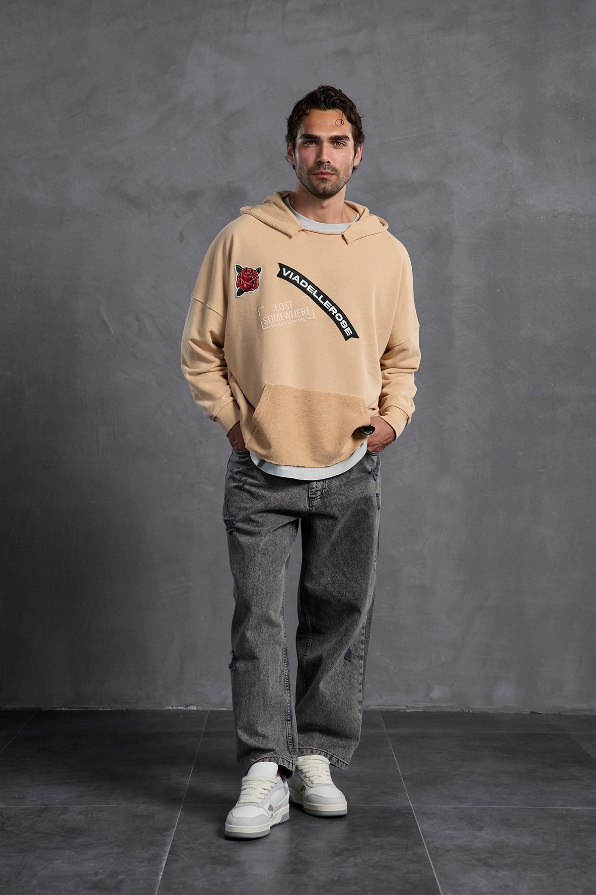 Bej Armalı Kapüşonlu   Sweatshirt 10003