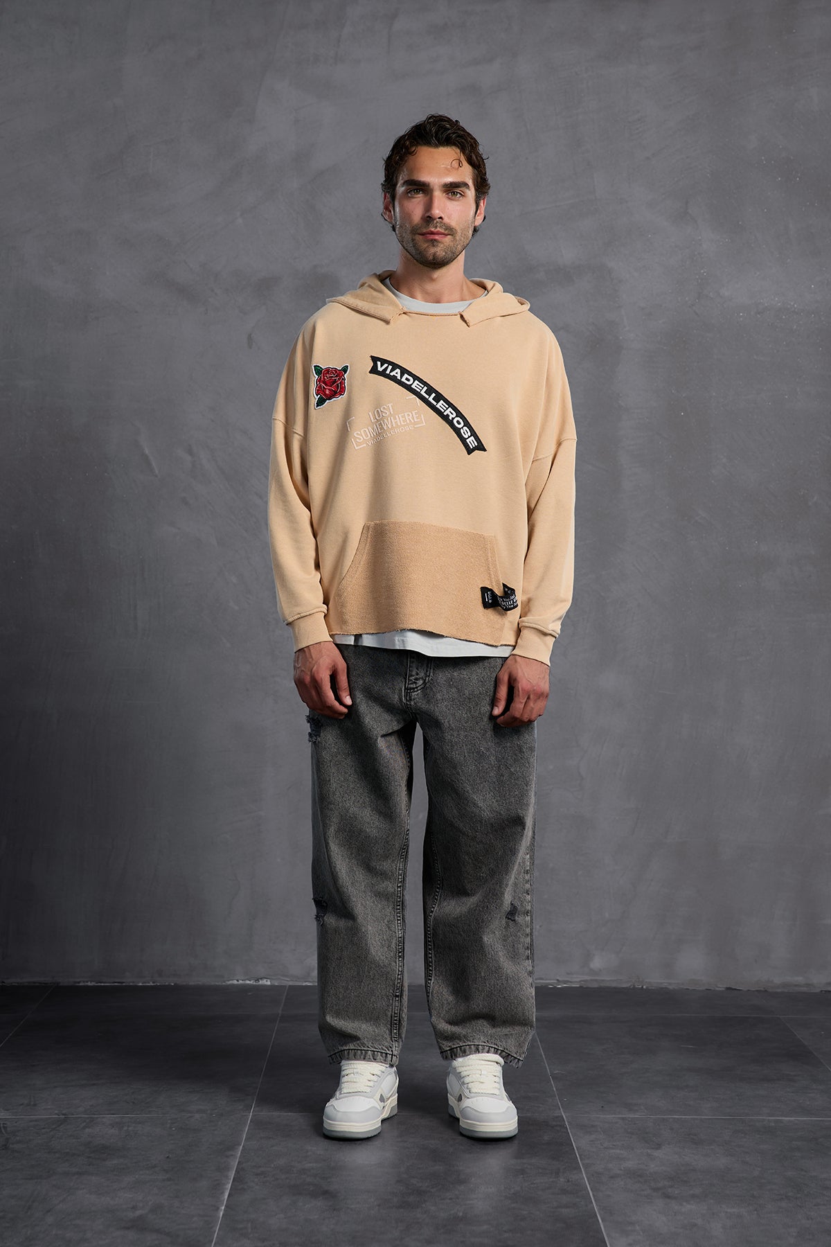 Bej Armalı Kapüşonlu   Sweatshirt 10003