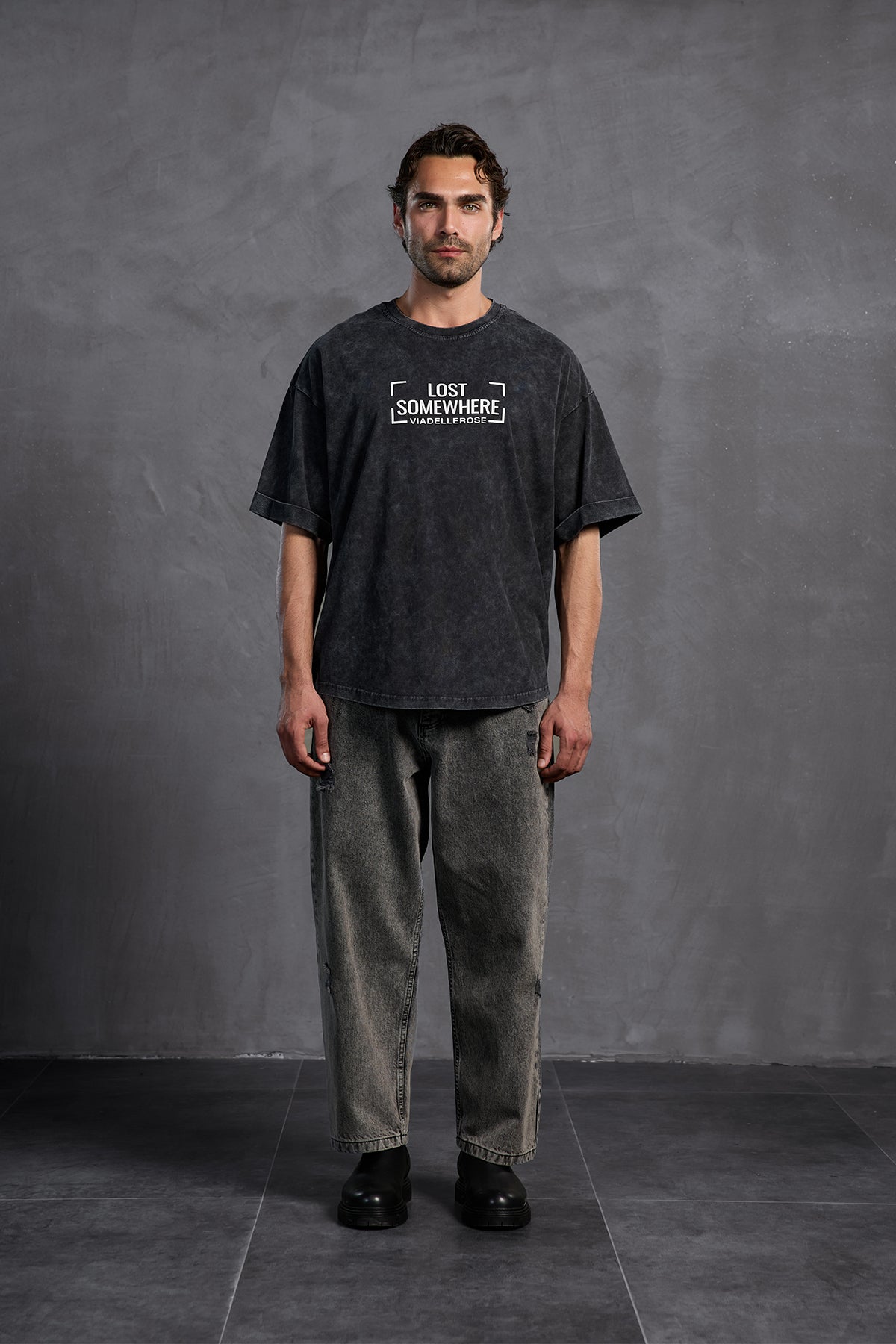 Siyah Sıfır Yaka Baskılı  T-Shirt 10006