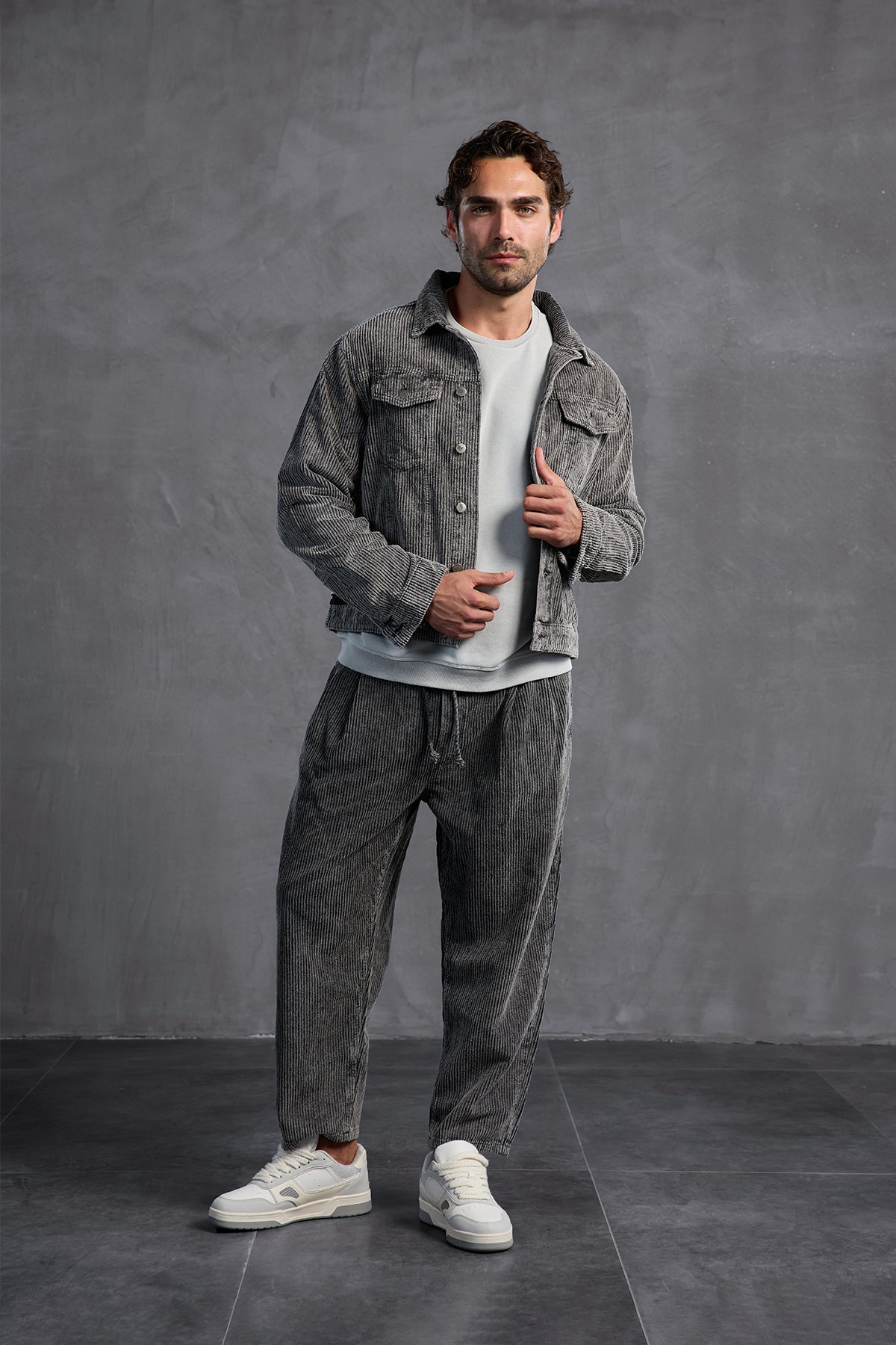 Antrasit Fitilli Kadife  Ceket 10019