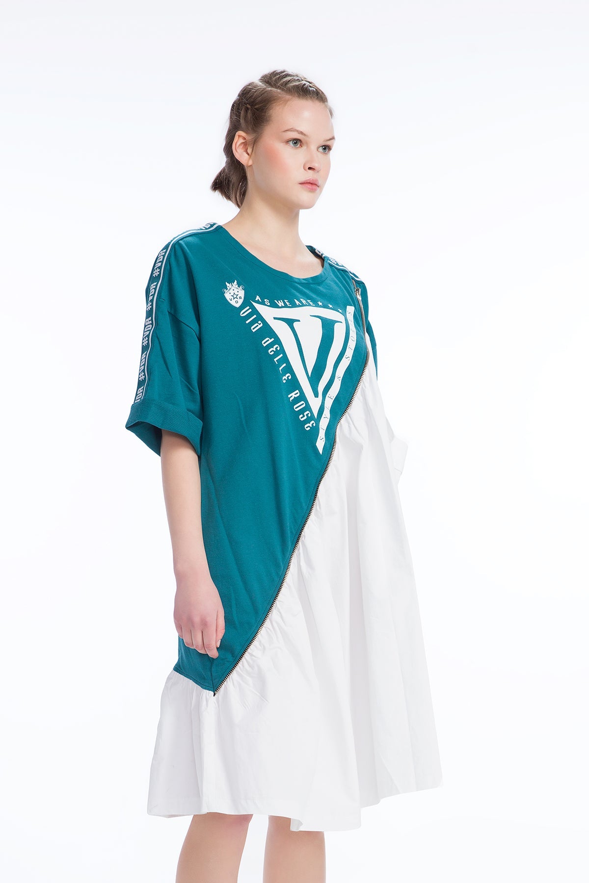 Koyu Yesil Beyaz  Elbise 9273