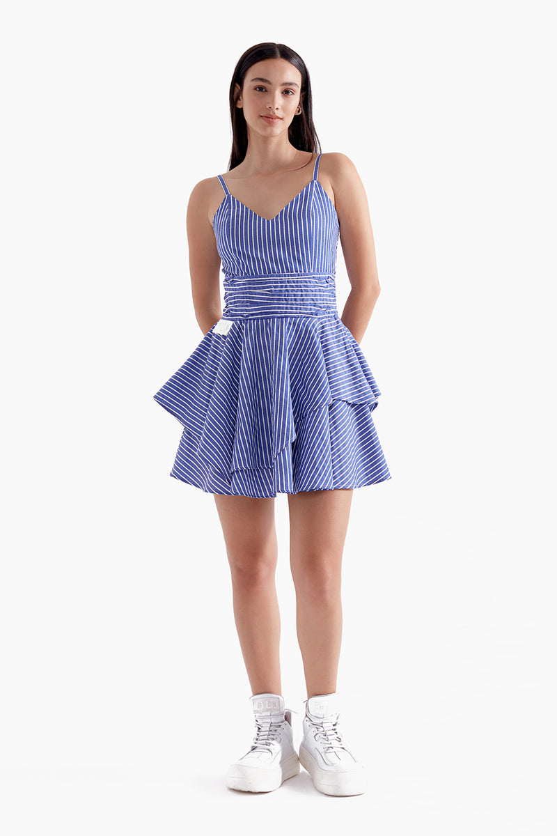 SAKS MAVİSİ BEYAZ ELBİSE 13469