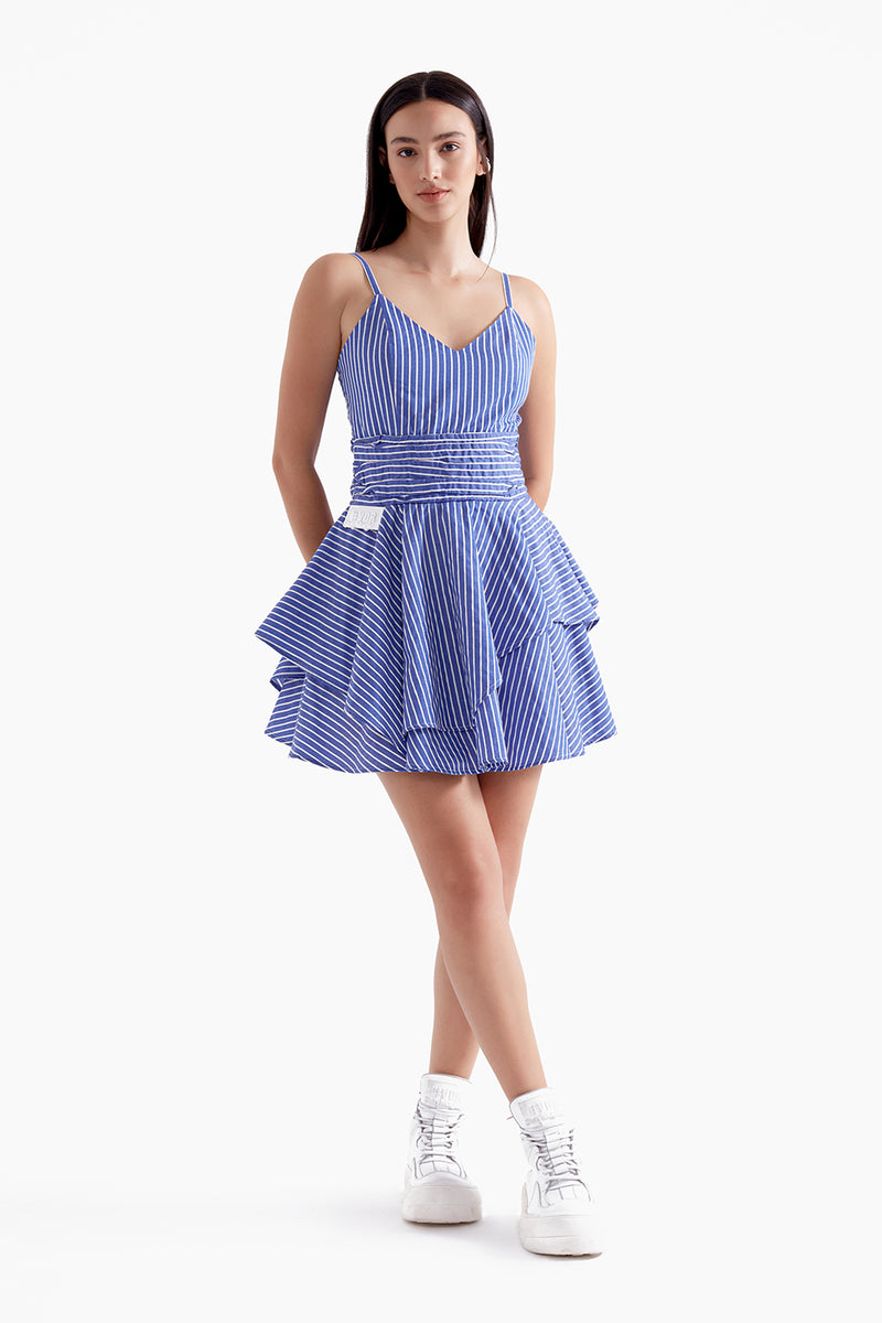 SAKS MAVİSİ BEYAZ ELBİSE 13469