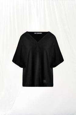 Siyah V-Yakalı İnterlok T-shirt 17003