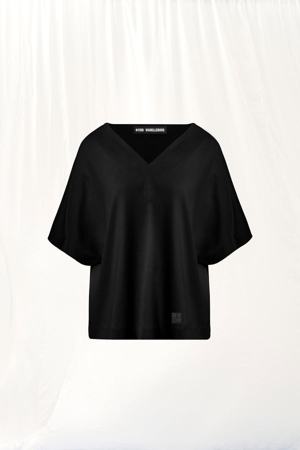 Siyah V-Yakalı İnterlok T-shirt 17003