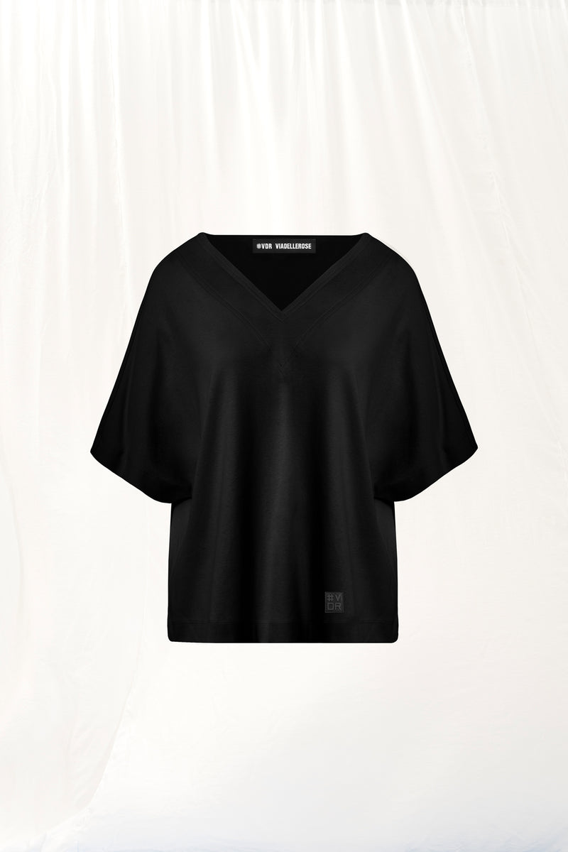 Siyah V-Yakalı İnterlok T-shirt 17003